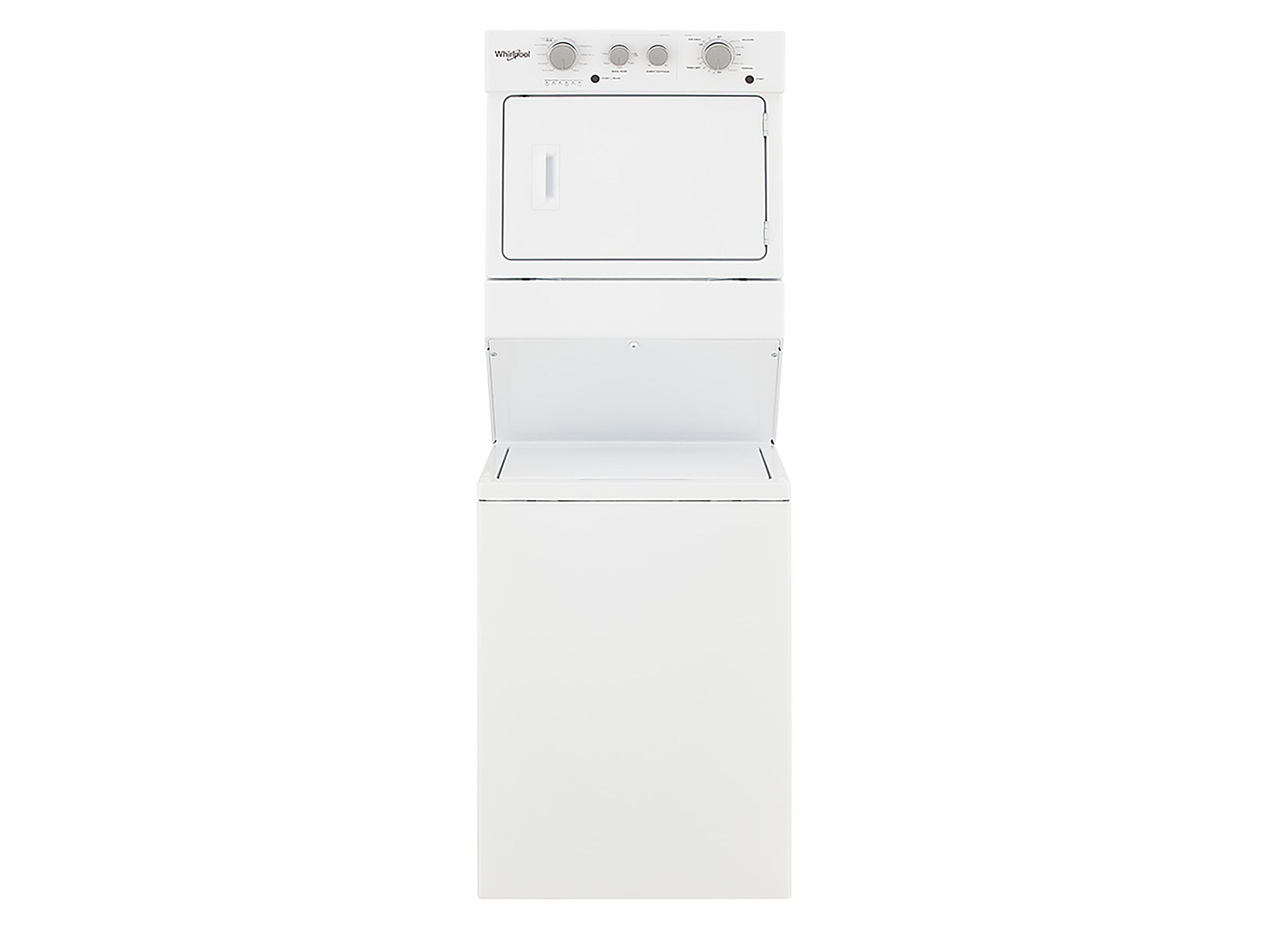 Whirlpool® WET4027HW -3.5 Cu. ft Electric Stacked Laundry Center 9 Wash cycles and Auto Dry™ - Depth: 28 3/8” - Height: 40 1/2” - Width: 29” - HE Soap Certified - Xpert System