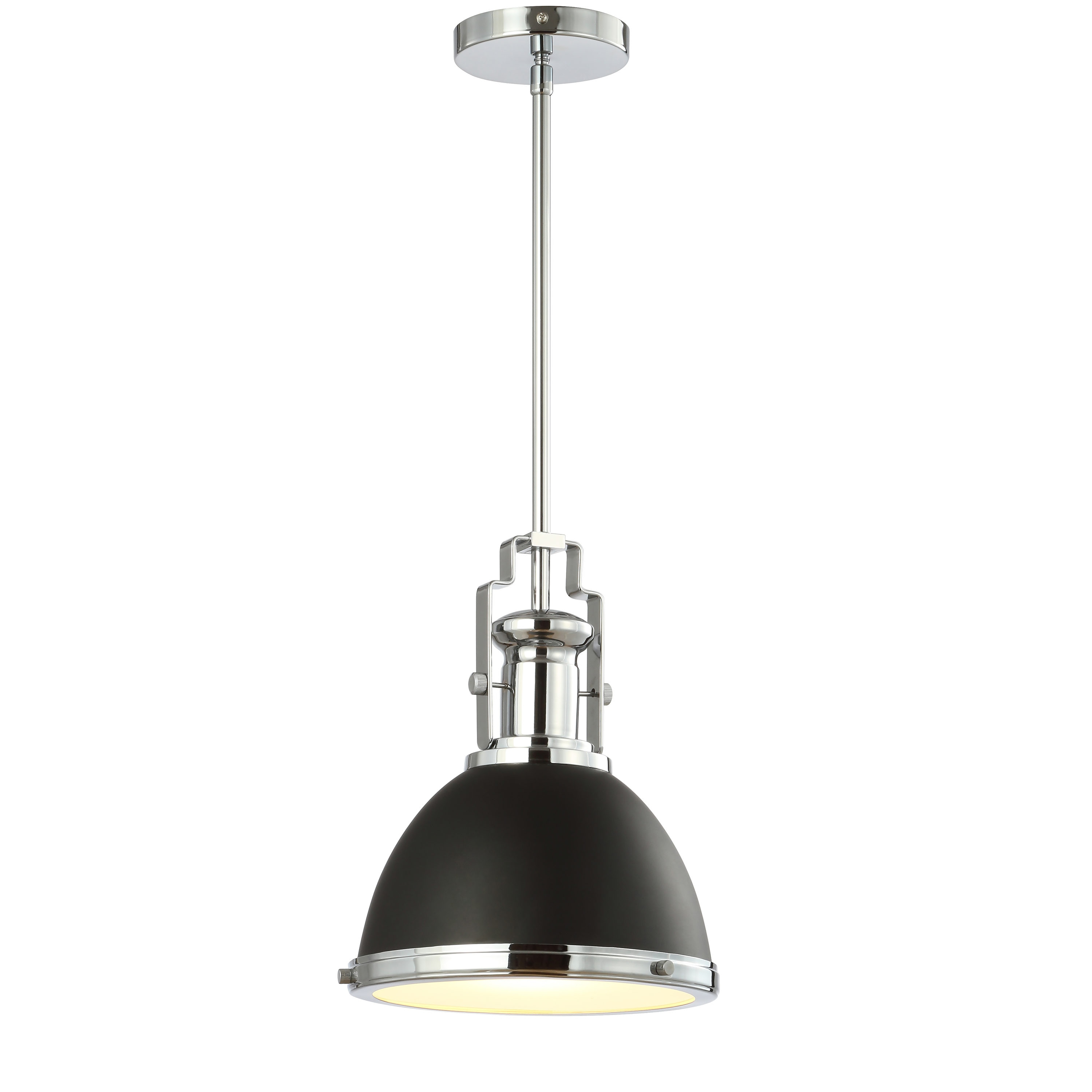 Homer 10" 1-Light Modern Industrial Iron LED Dome Pendant, Black/Chrome