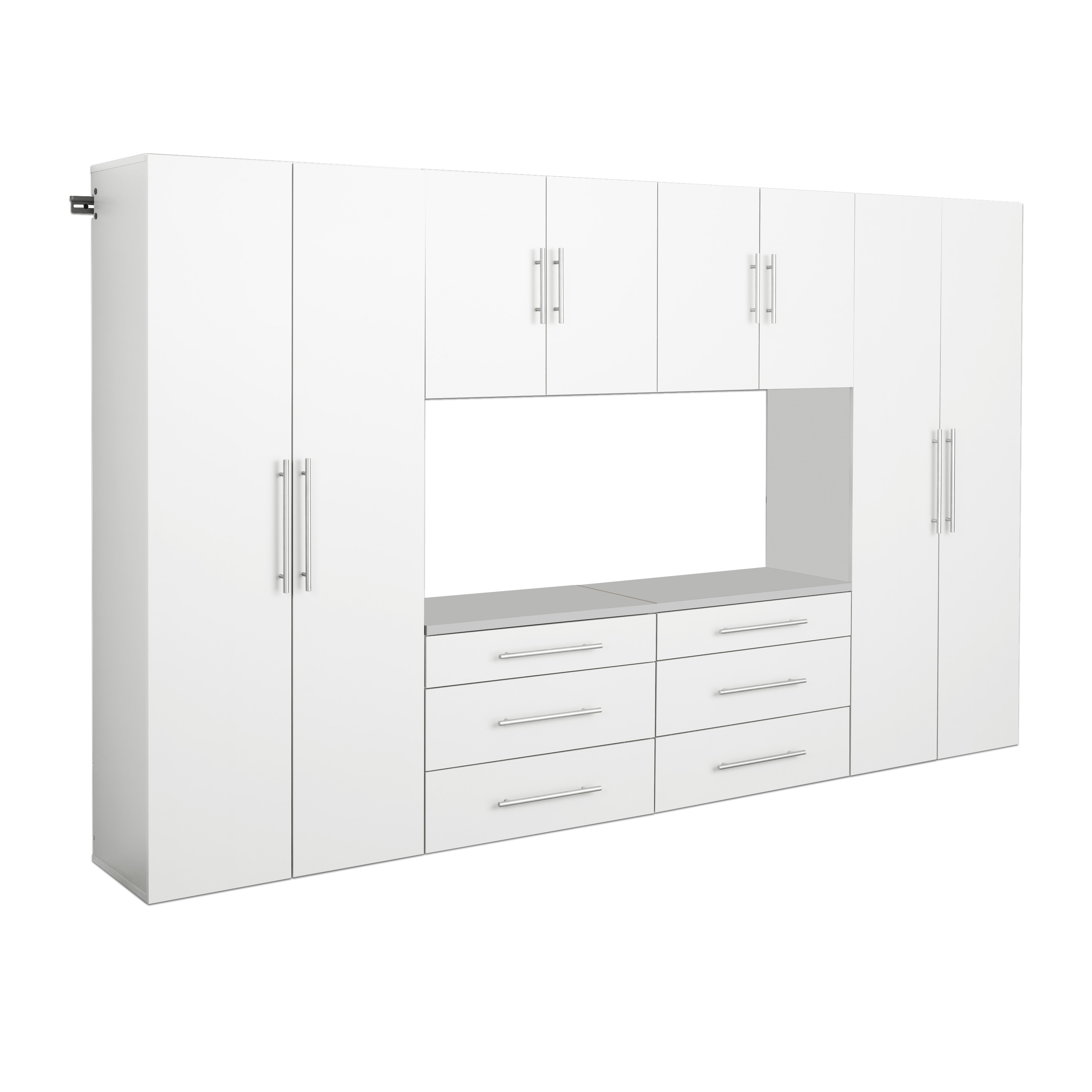 Prepac HangUps 6 Piece 120" Wall Mounted Garage Cabinet Set in White