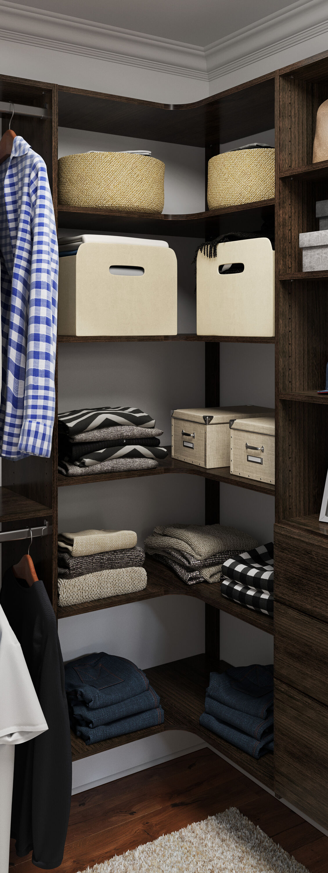 Easy Track Ph42 30-1/2" Wide Corner Closet Organizer System - Truffle