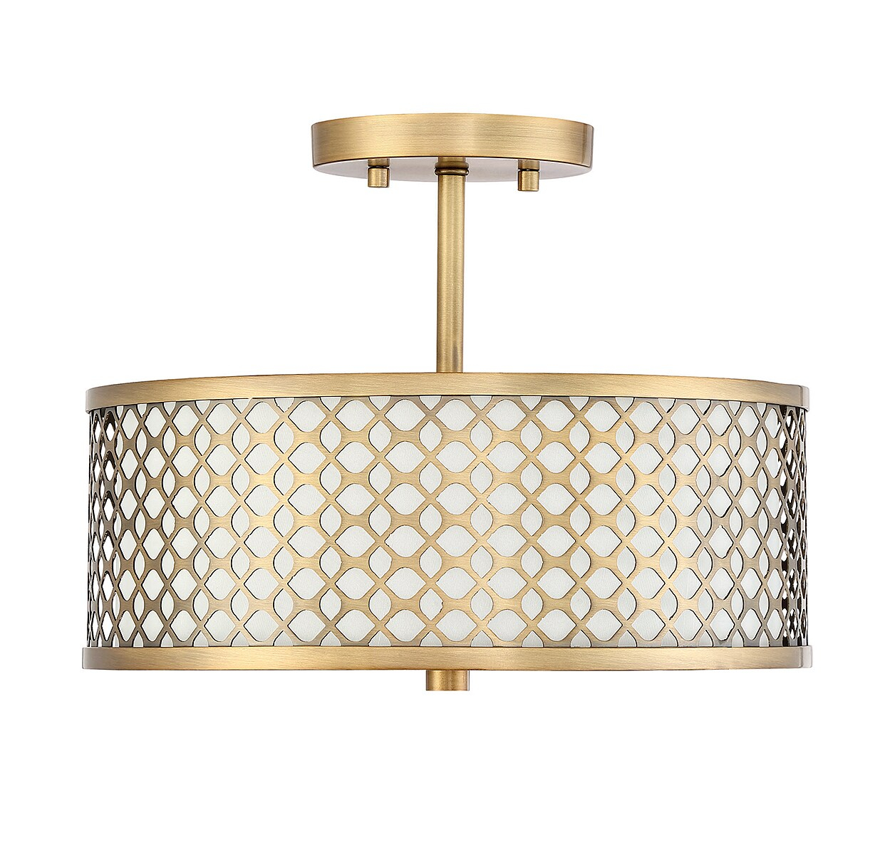 Meridian Elegance 2-Light Natural Brass Ceiling Light with Cream Fabric Shade