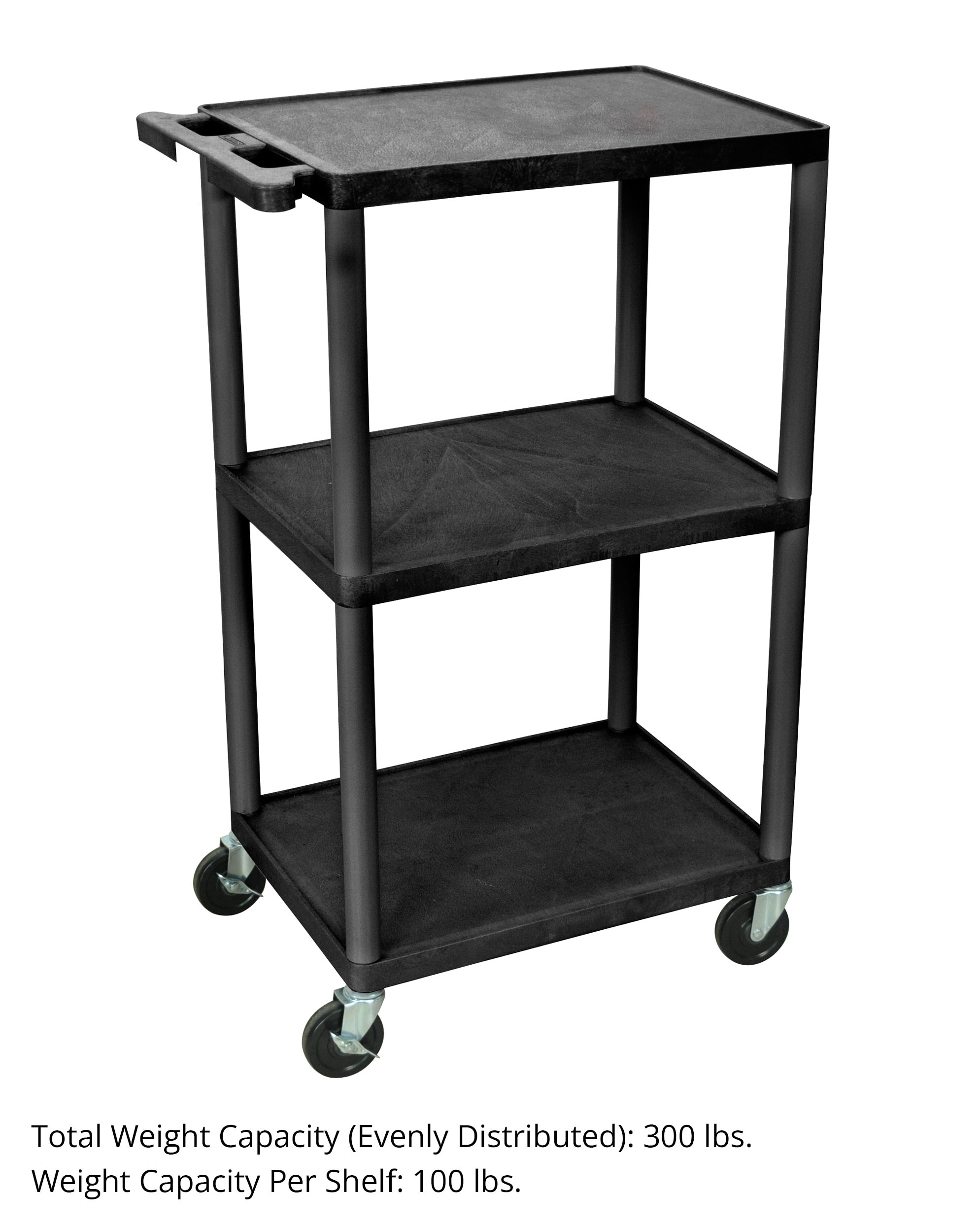 Luxor 18" x 24" Plastic Three Shelf Utility Cart - Black