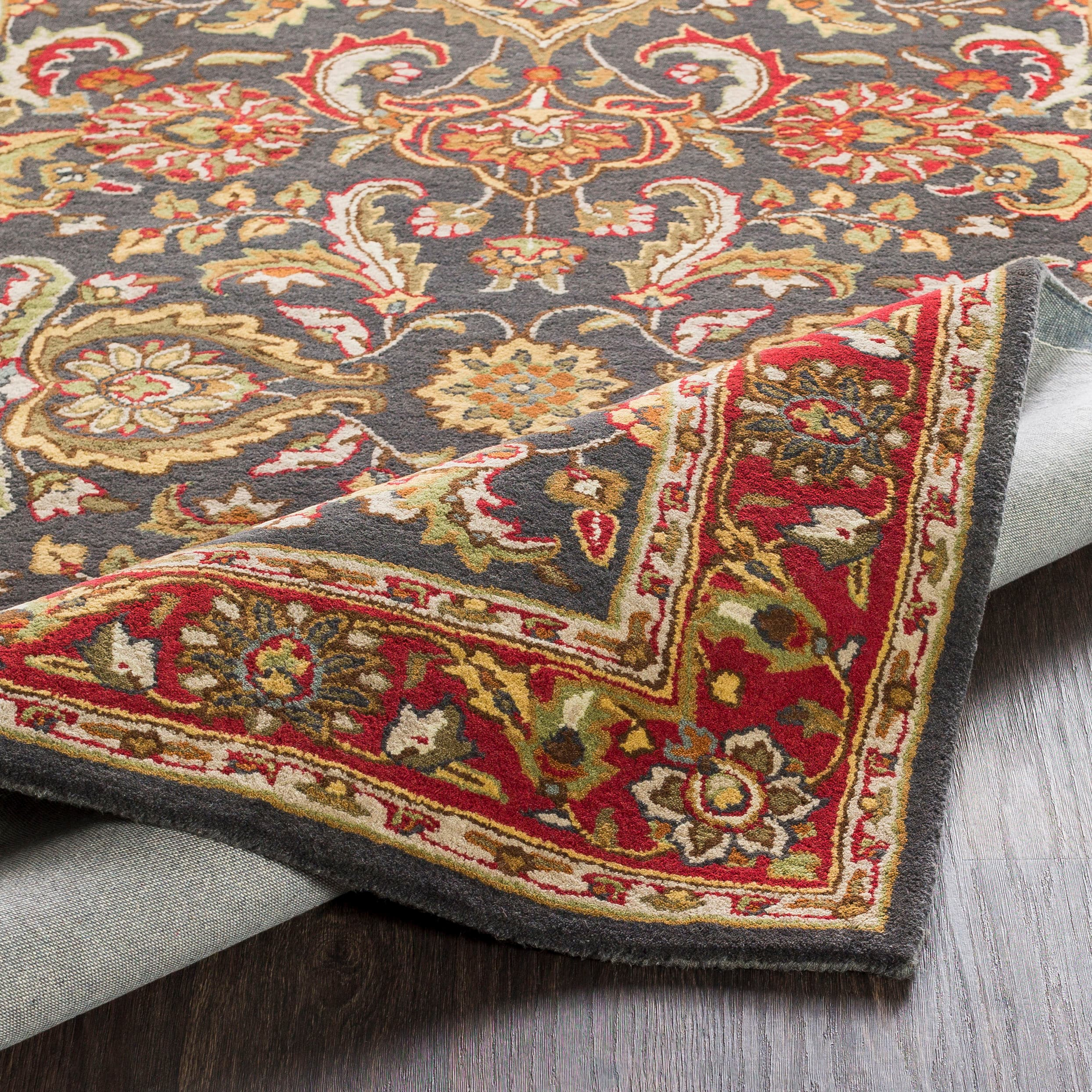 Elegant Oriental Red Wool 3'x5' Hand-Tufted Rug