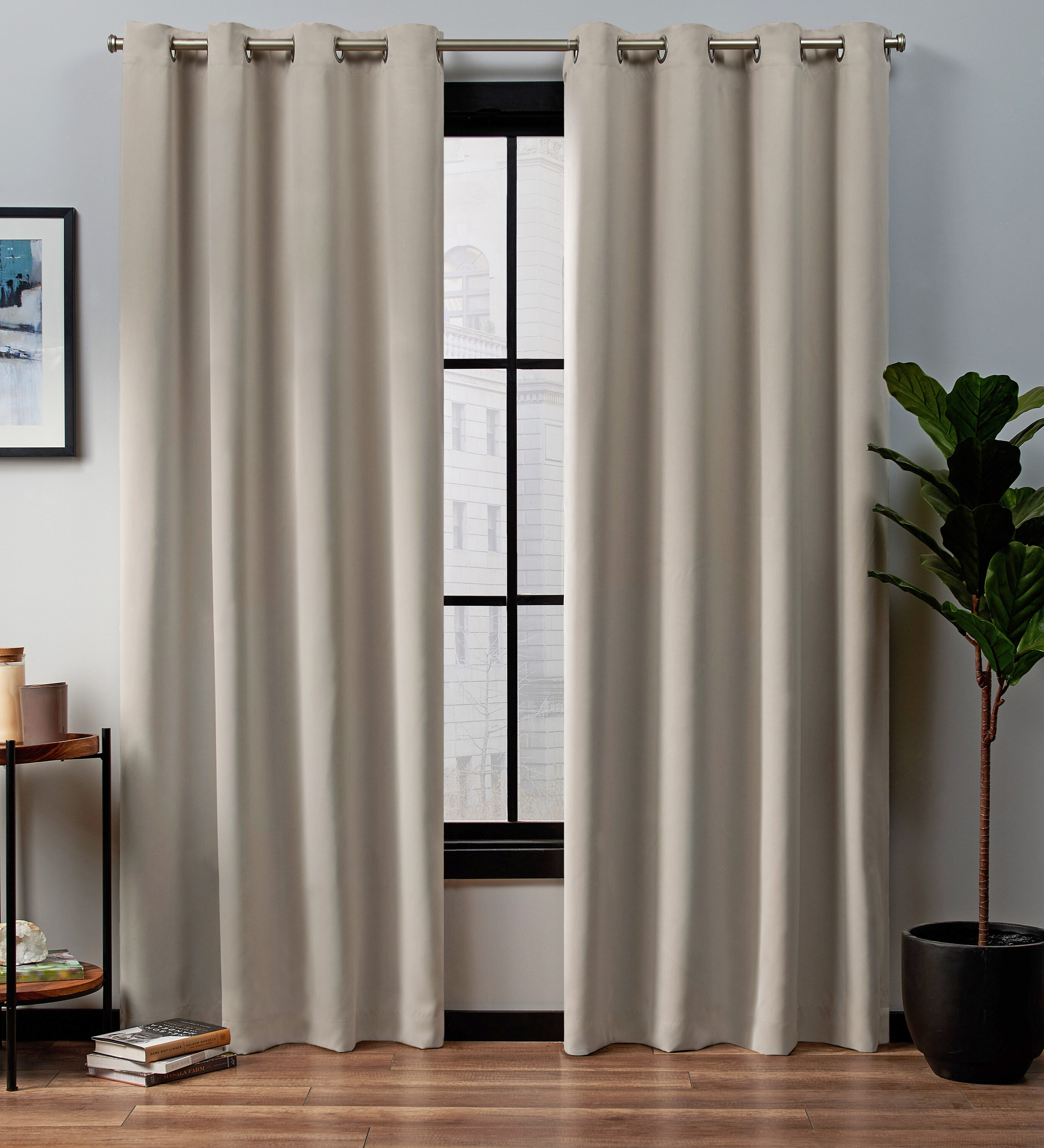 Exclusive Home Academy Total Blackout Grommet Top Curtain Panel Pair, 52"x96", Linen