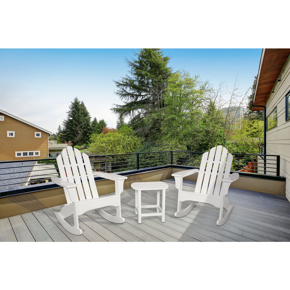 Hanover 3-Piece All-Weather Rocking Adirondack Patio Set - White