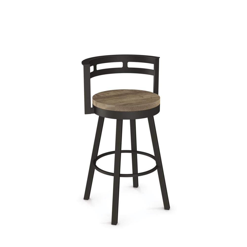 Amisco Vector Beige Distressed Wood / Dark Brown Metal 29.5-Inches H Bar height Round seat Swivel Metal Bar Stool with Arms and Back