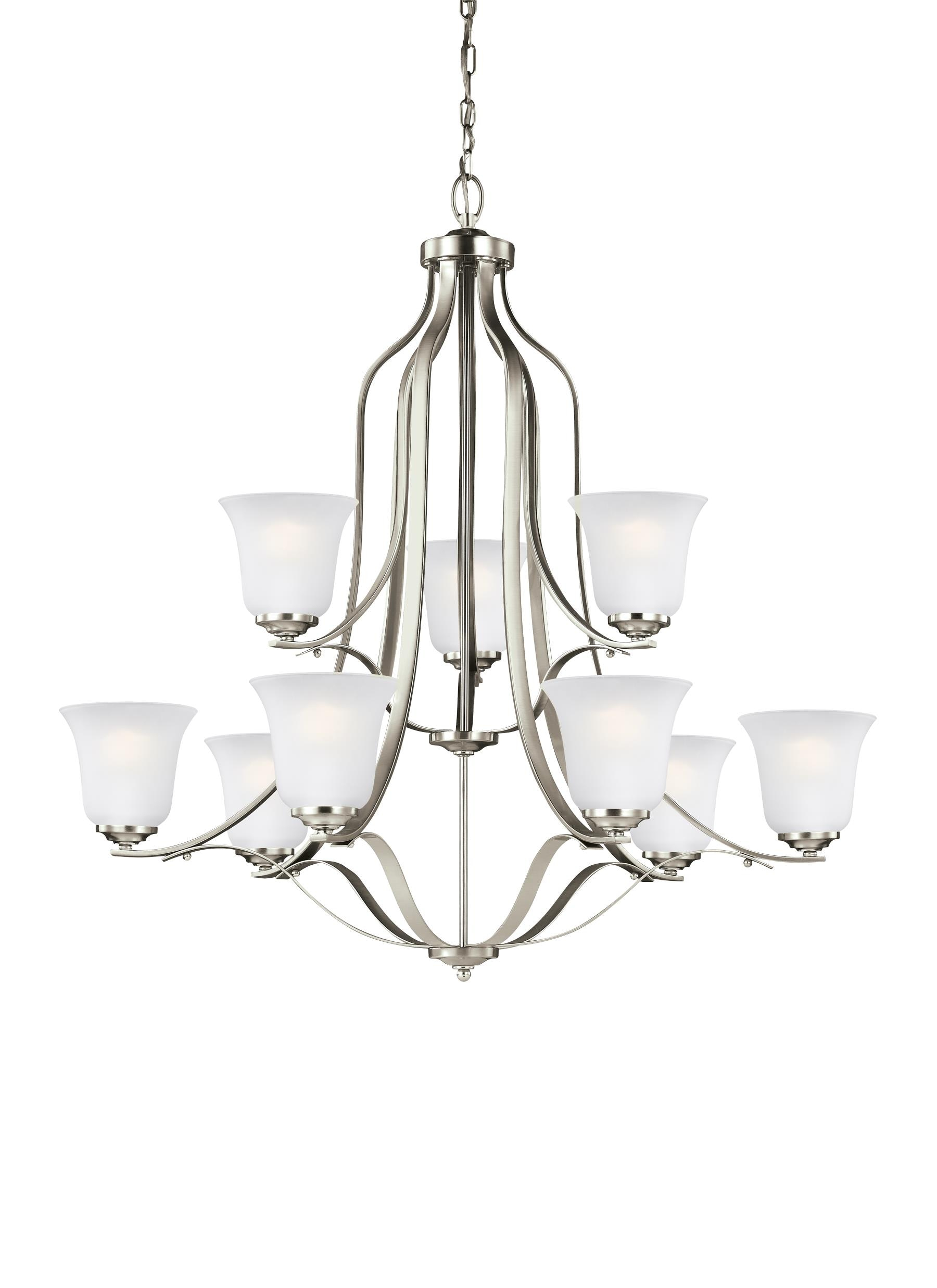 Elegant Brushed Nickel 9-Light Chandelier with Satin Etched Glass