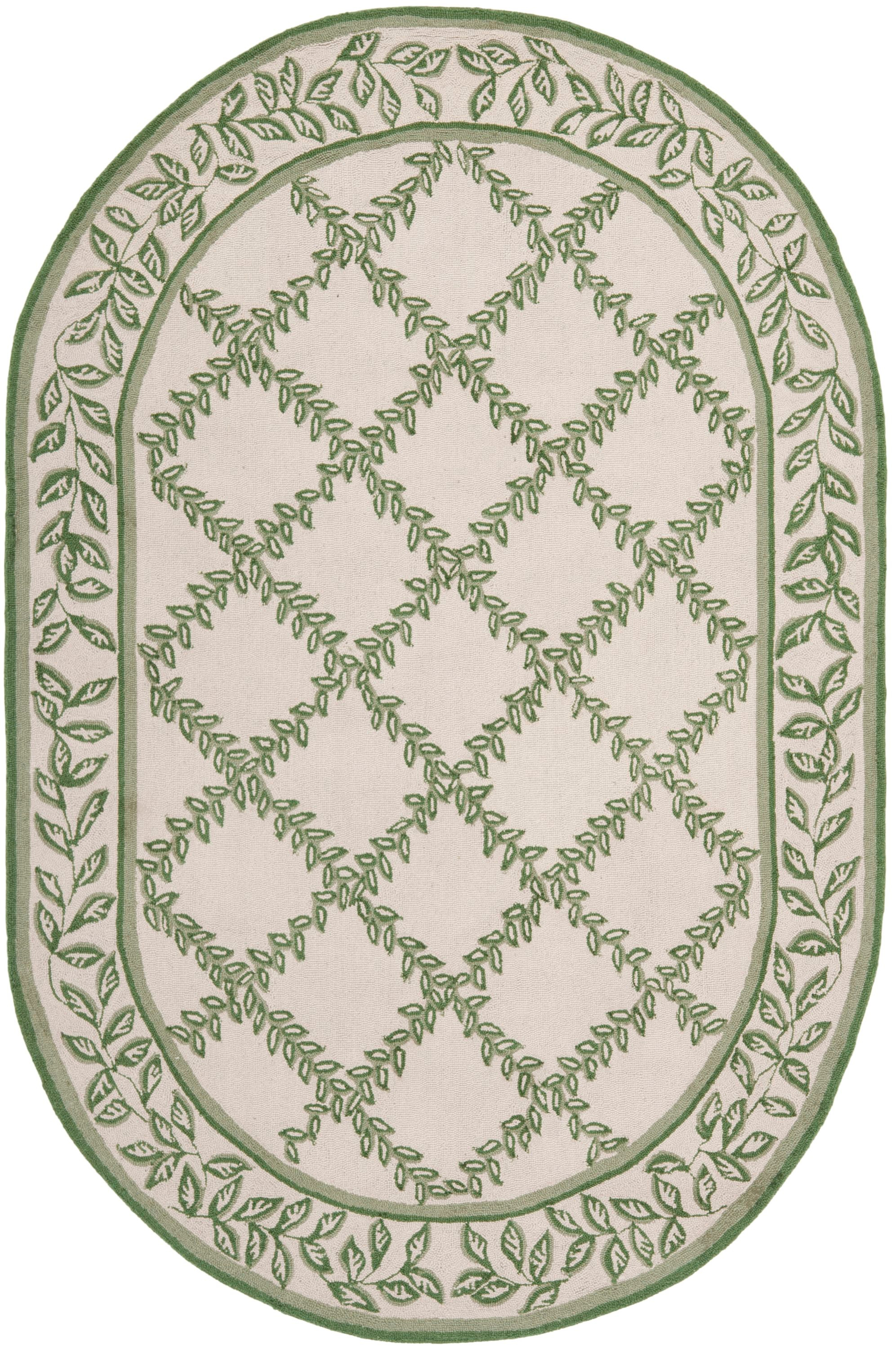 SAFAVIEH Chelsea Alecia Geometric Borders Wool Area Rug, Ivory/Light Green, 4'6"x6'6" Oval
