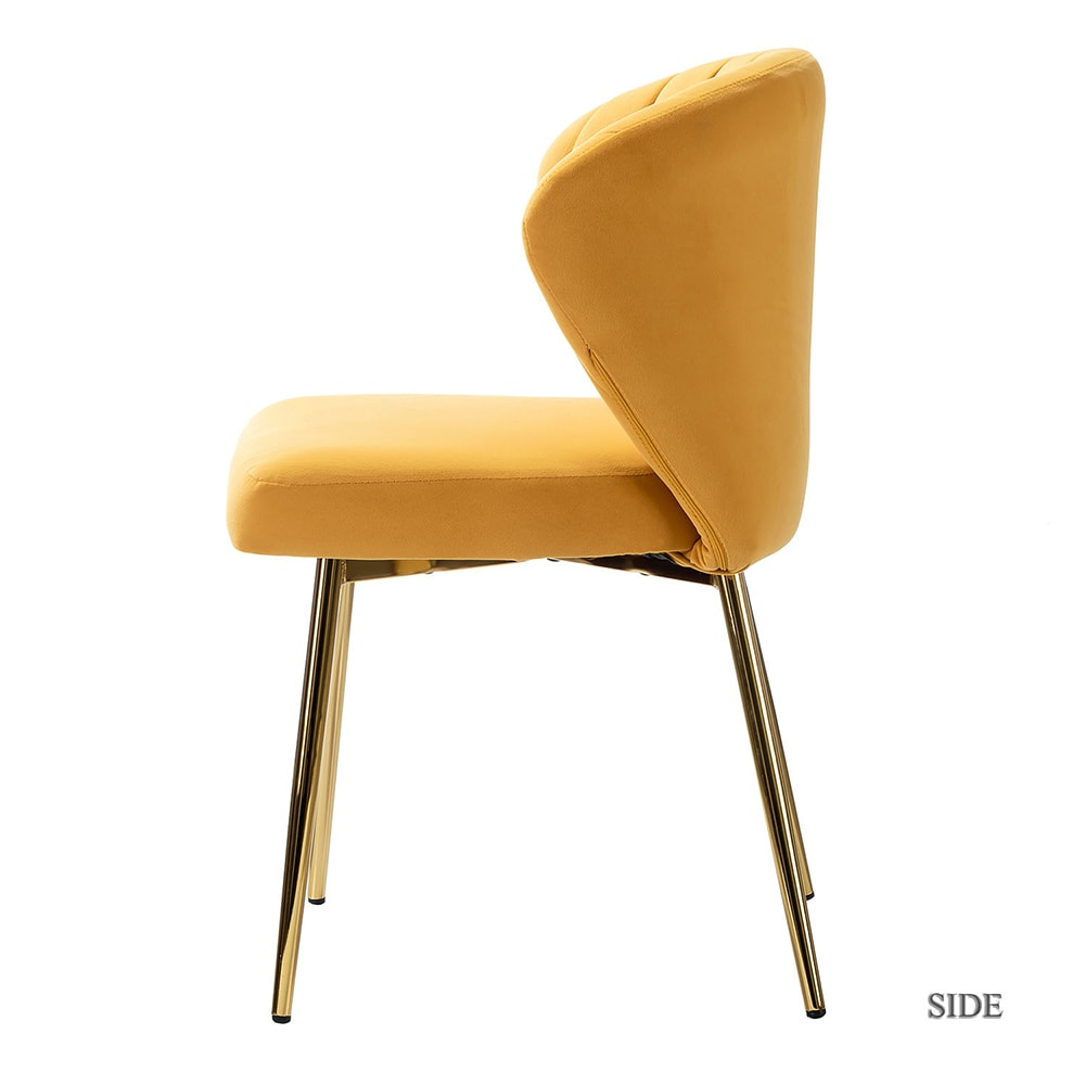 Home Kitchen Velvet Fall Dining Chairs Set of 2 Upholstered Side Chairs Accent Channel Tufted Metal Legs Living Room Bedroom Mustard
