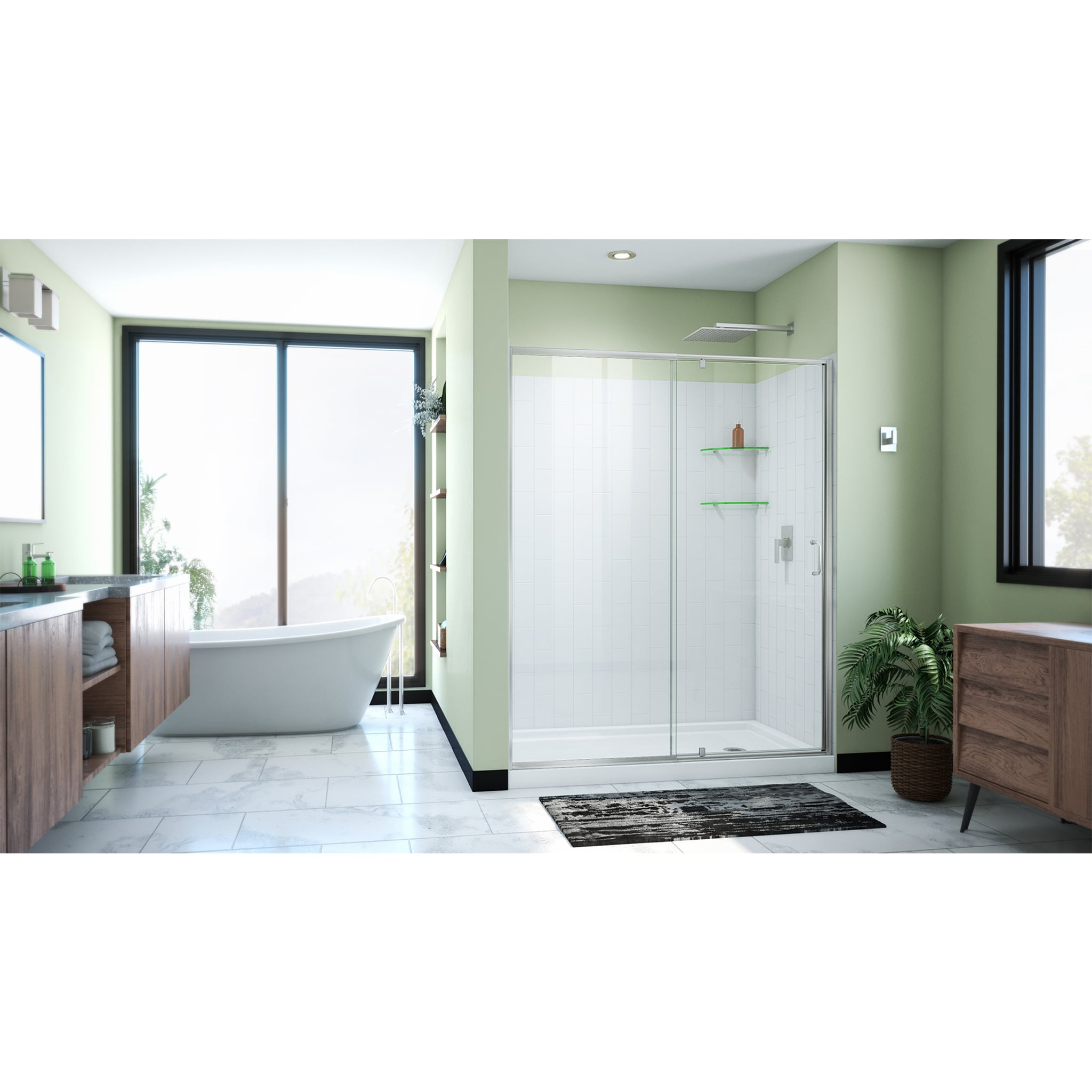 Flex 34 x 60 White Acrylic Semi-Frameless Shower Kit with Brushed Nickel Hardware