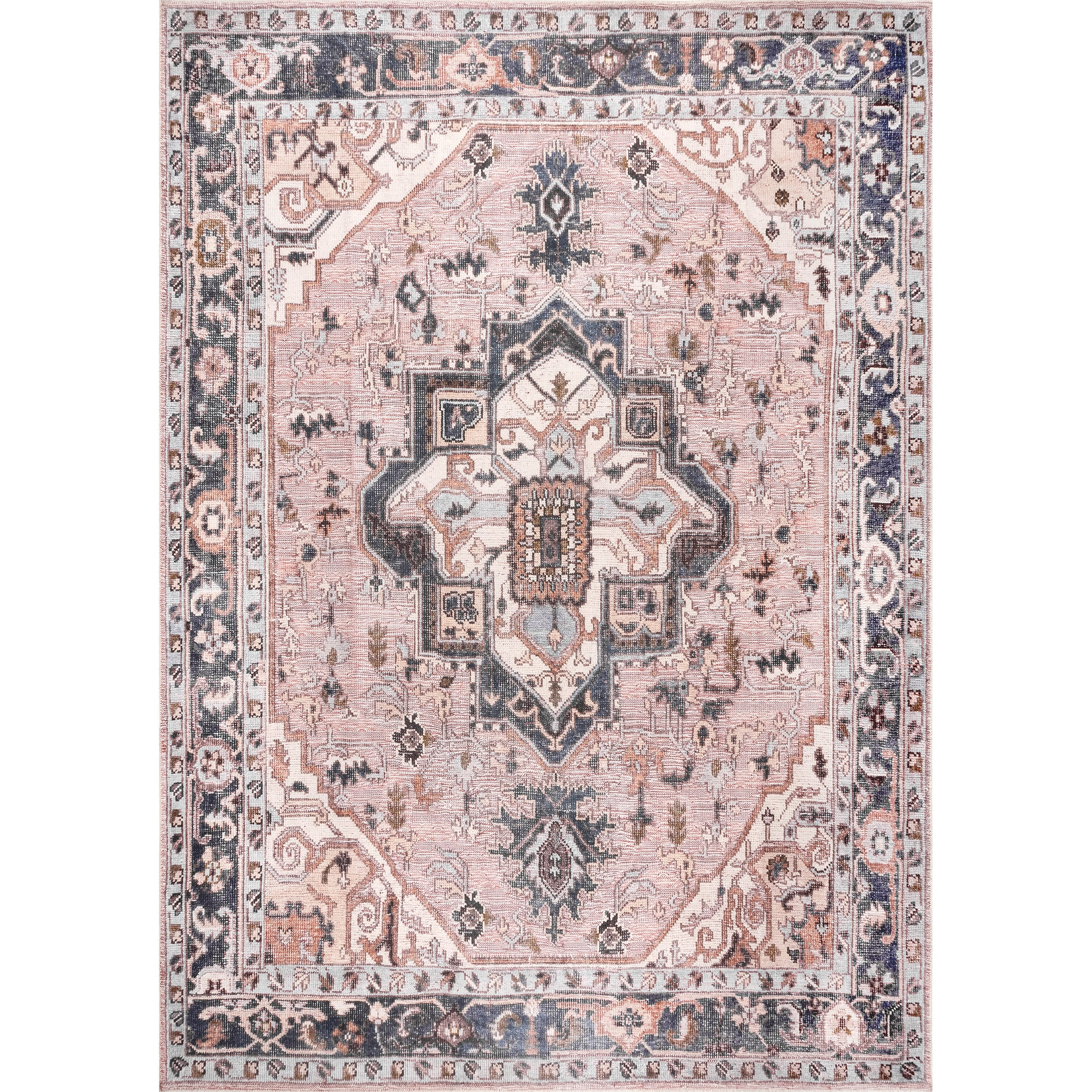 nuLOOM Sasha Machine Washable Medallion Area Rug, 6' Square, Pink