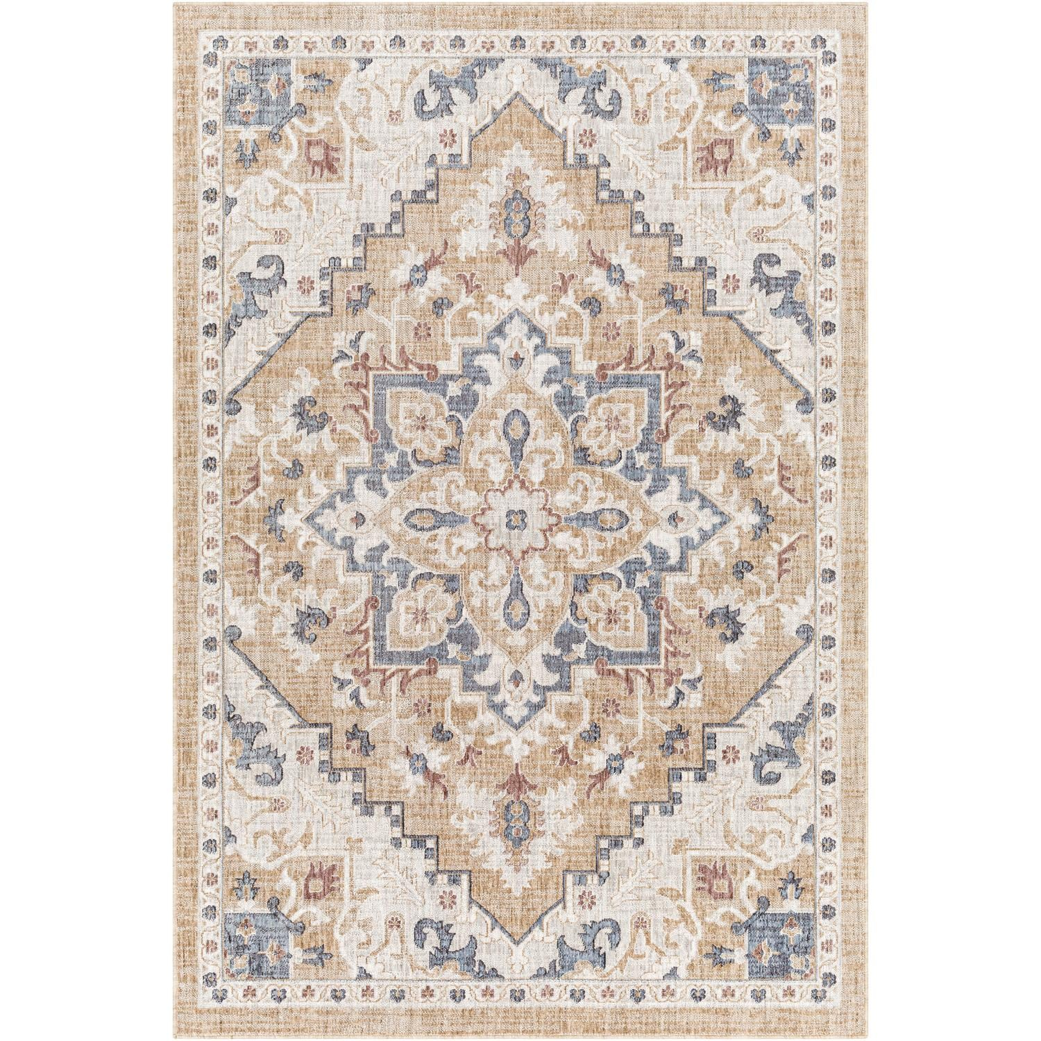 Blue Blossom Vintage-Style 5'3" x 7' Recycled Material Rug