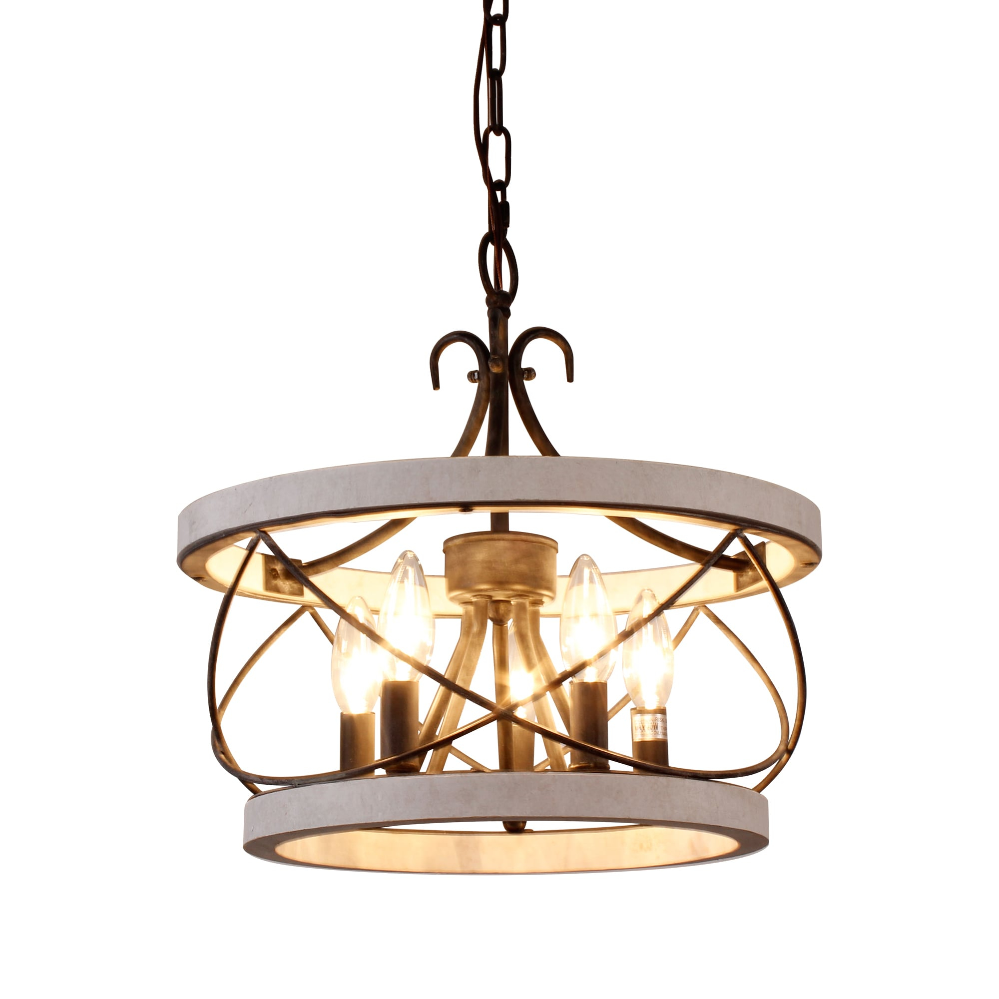 Cusp Barn  5-Light Farmhouse Wood Chandelier Adjustable Handmade Rustic Drum Ceiling Light Fixture Hanging Lamp for Foyer Kitchen 15.7-inch -