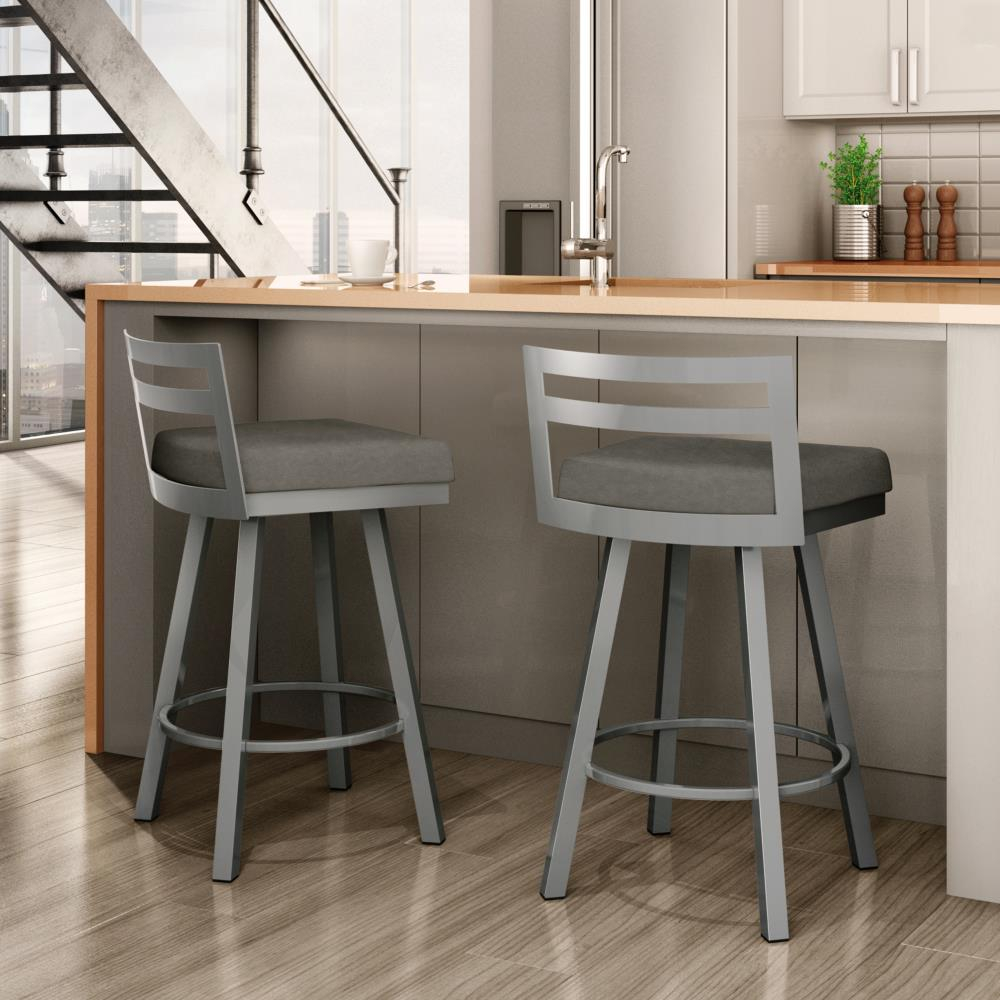 Amisco Derek 30 In. Swivel Bar Stool - Grey Polyester / Metallic Grey Metal