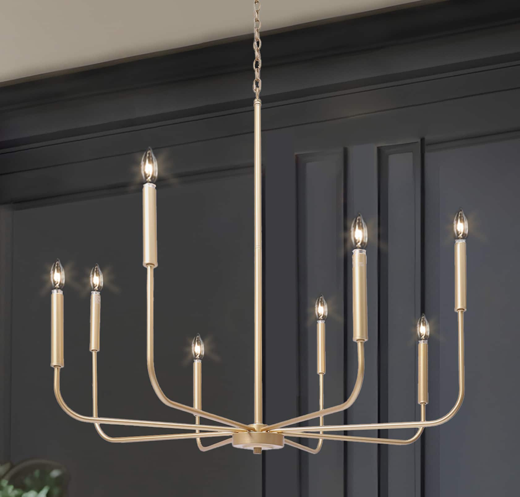 LNC 8-Light Matte Gold Modern/Contemporary Candle LED Dry rated Chandelier for Living Room