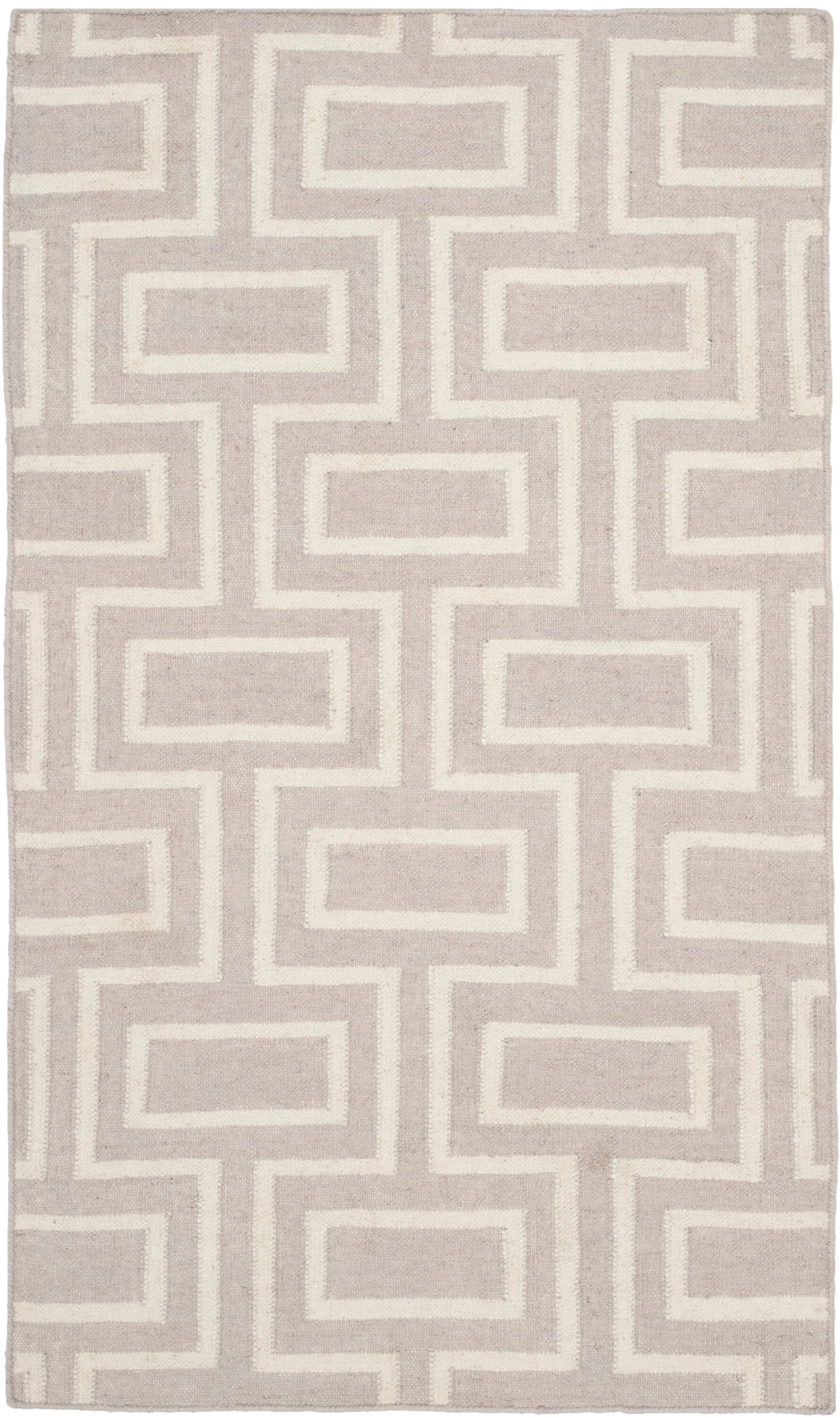 SAFAVIEH Dhurrie Abigail Geometric Moroccan Wool Area Rug, Grey/Ivory, 3' x 5'