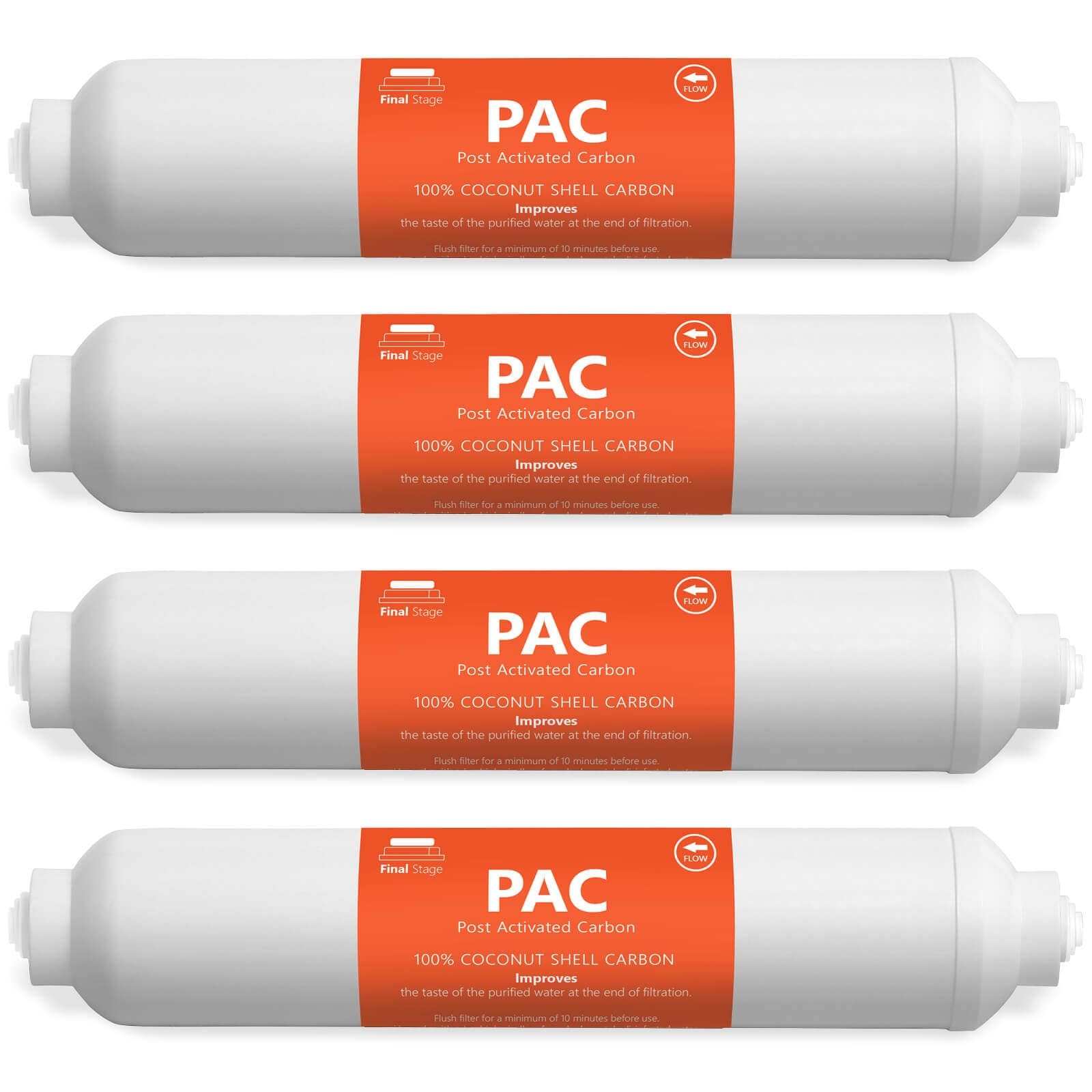 4 Pack Post Activated Carbon Water Filter Replacement - 5 Micron - Under Sink Reverse Osmosis System