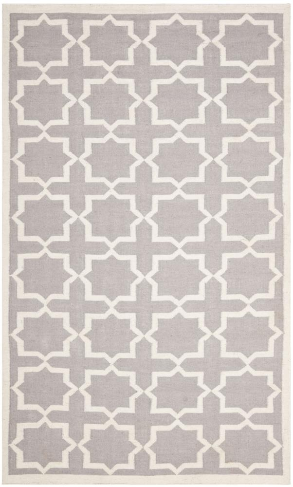 Safavieh Dhurries Neva 5 x 8 (ft) Wool Gray/Ivory Rectangular Indoor Geometric Coastal Area rug
