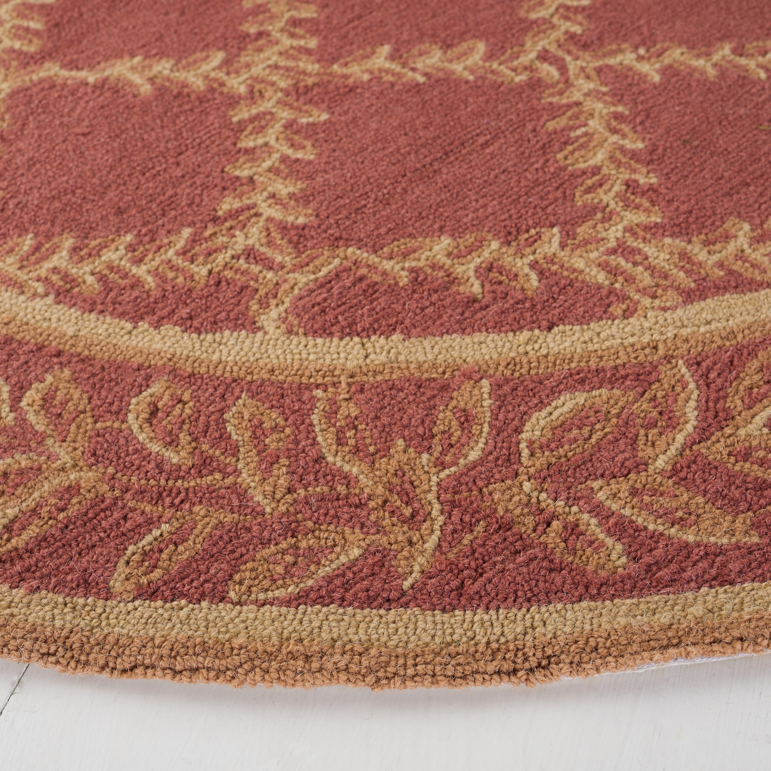 SAFAVIEH Chelsea Alecia Geometric Borders Wool Area Rug, Rust/Gold, 3' x 3' Round