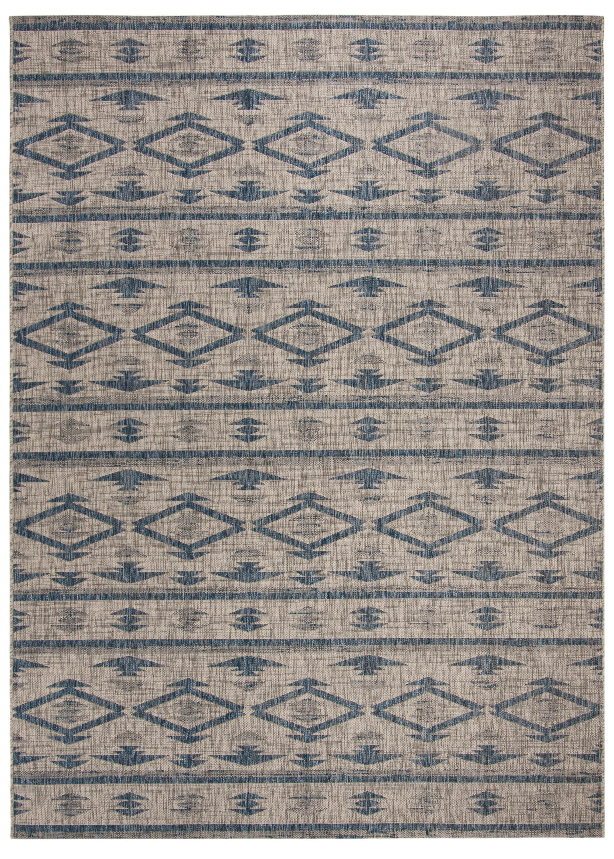 Safavieh Courtyard Tempe 9 x 12 (ft) Loomed Polypropylene Gray/Navy Rectangular Indoor/Outdoor Distressed/Overdyed Coastal Area rug