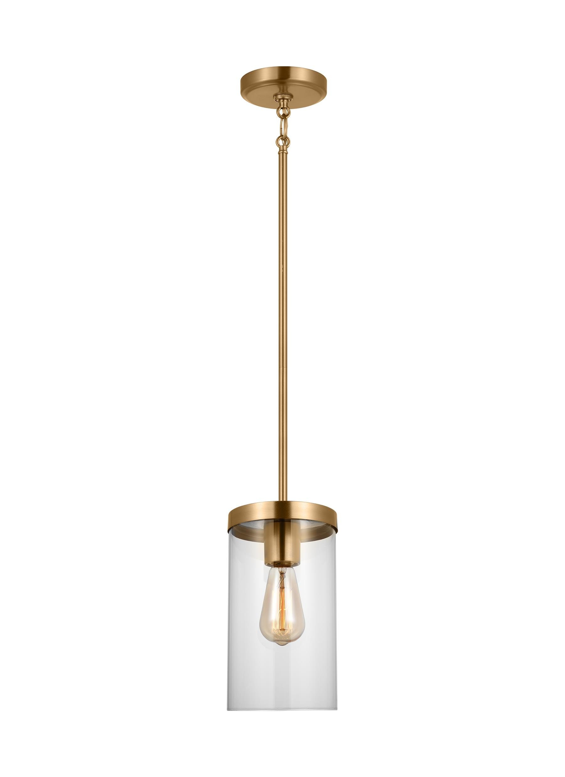Zire 6" Satin Brass and Clear Glass Pendant Light