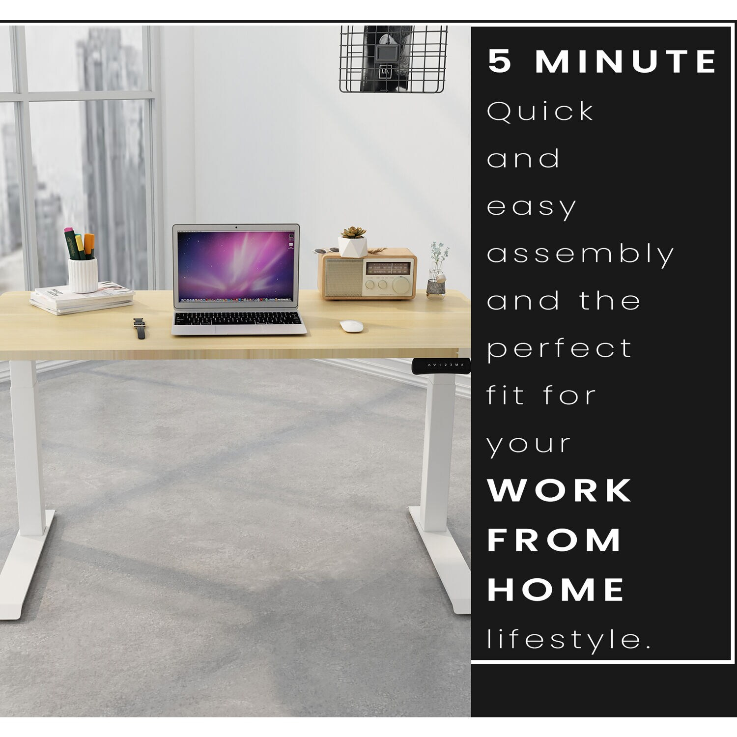 Hanover 55-In. Assembled Sit or Stand Electric Desk with Adjustable and Programmable Heights, Natural