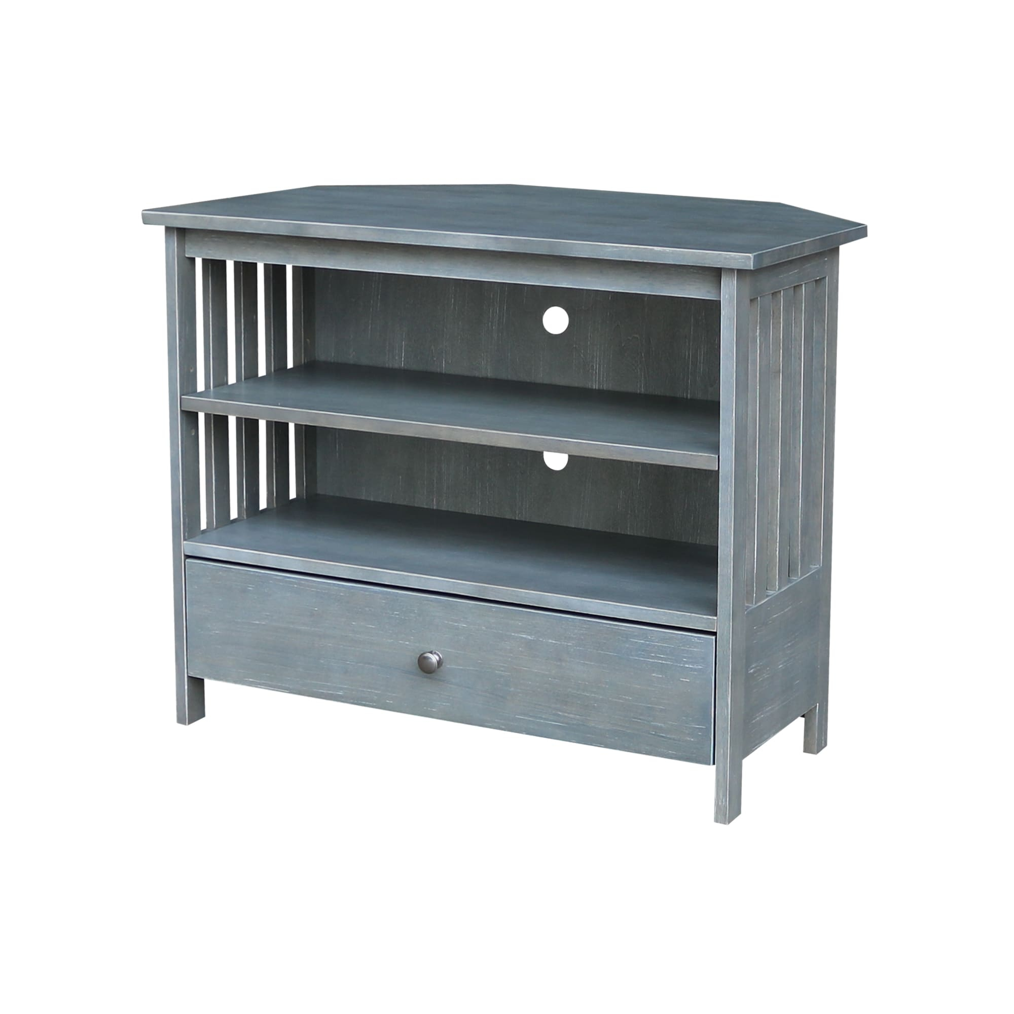 Solid Wood TV Stand with Shelves and Drawer in Heather Gray - 28.9"  Height