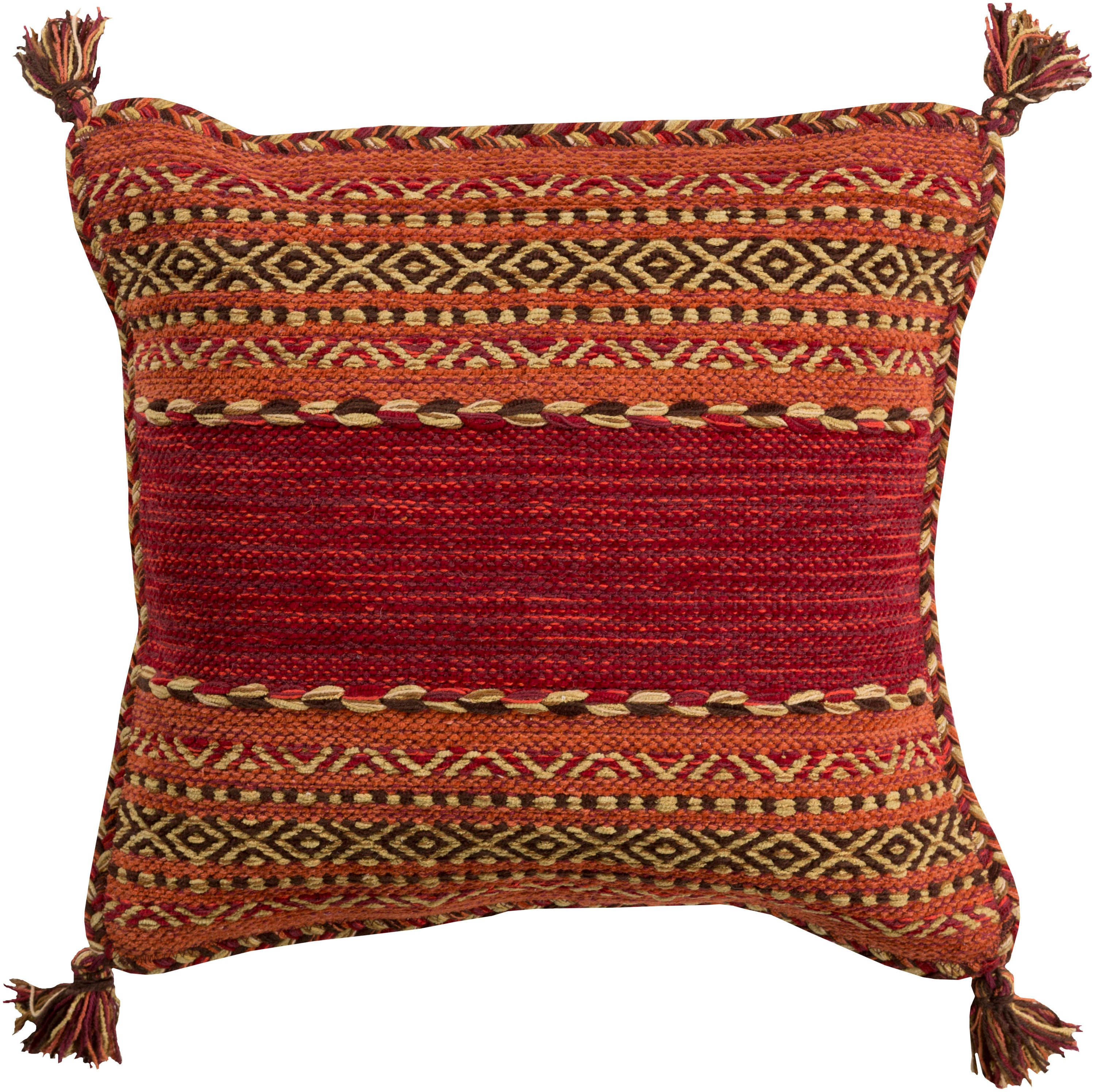 18'' Square Soft Tassel-Trimmed Geometric Stripe Throw Pillow