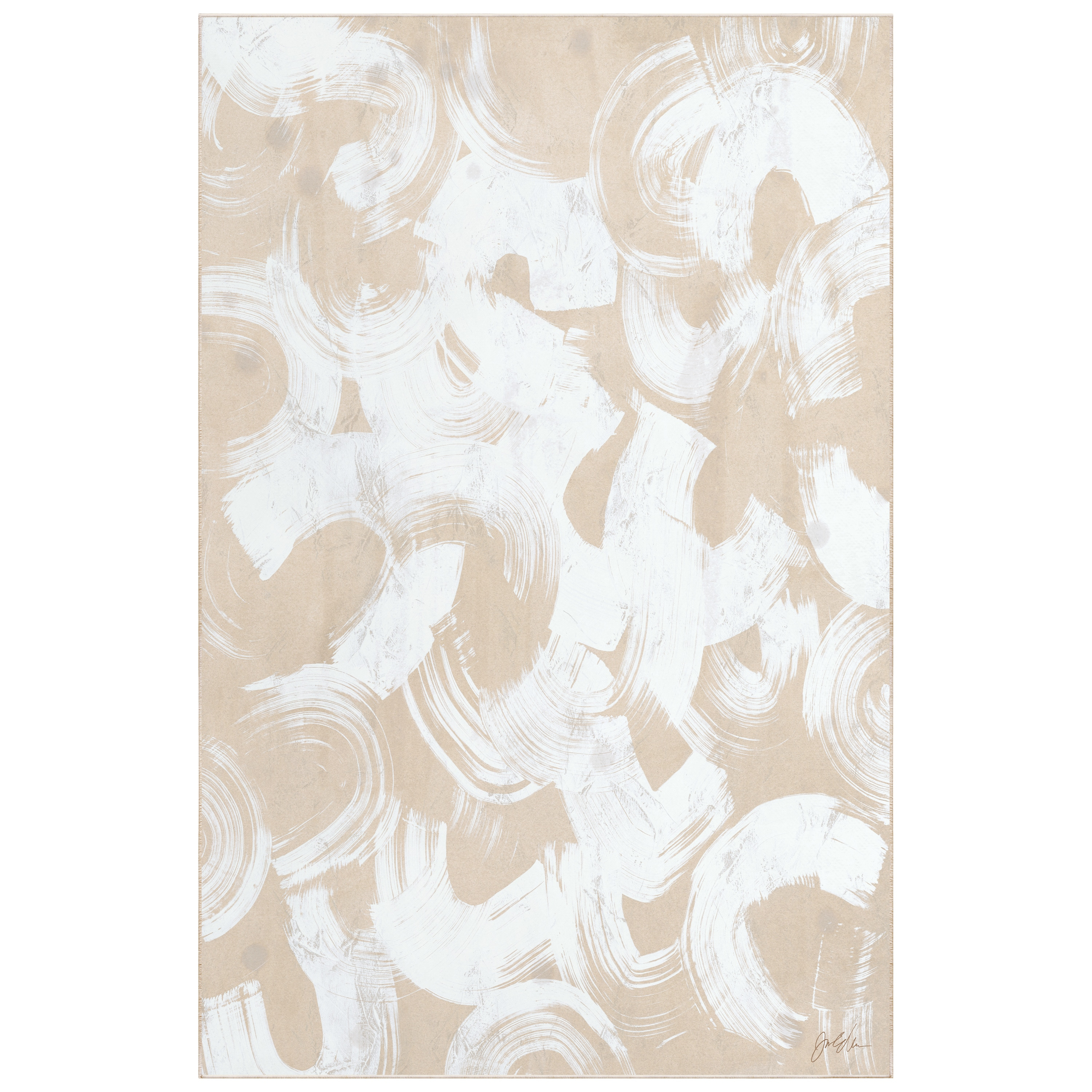 Swish Stone I Washable Abstract Art Area Rug size 5'x8'