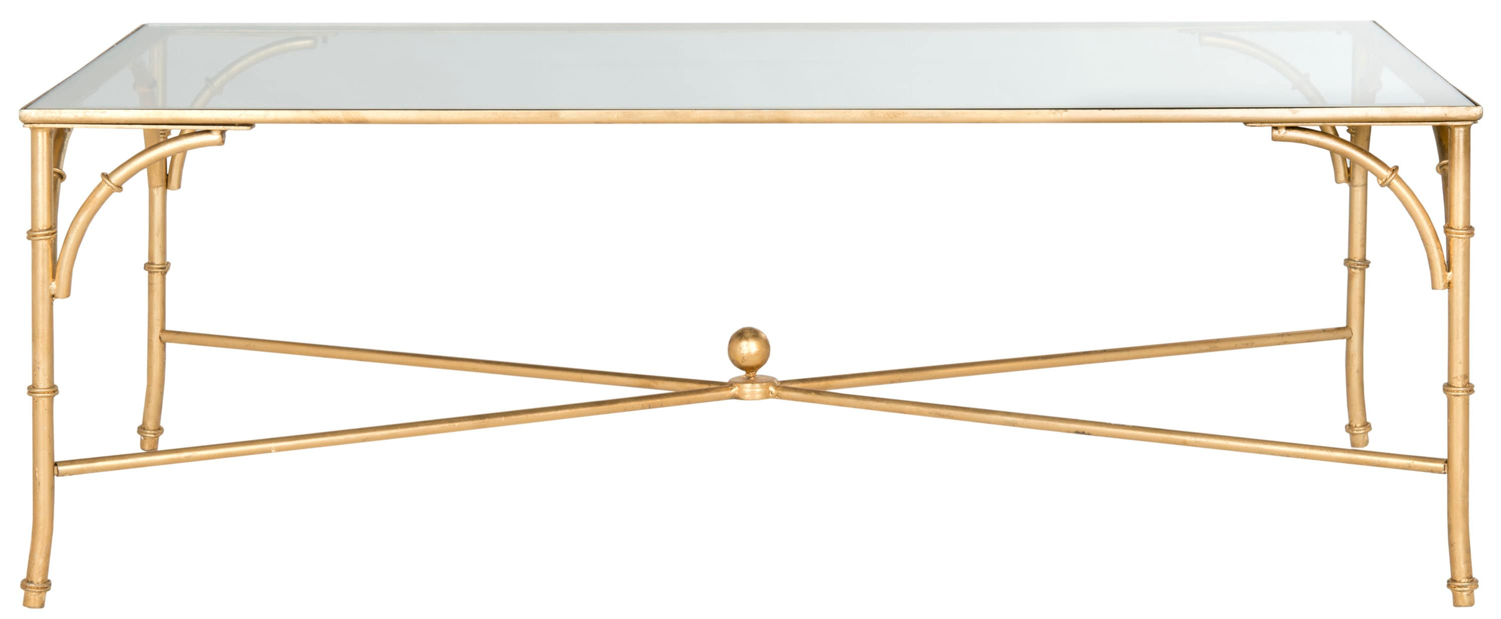 Maurice Gold Gilt Iron and Tempered Glass Rectangular Coffee Table
