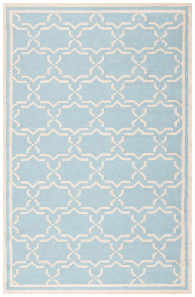 SAFAVIEH Dhurrie Myles Geometric Moroccan Wool Area Rug, Light Blue/Ivory, 5' x 8'
