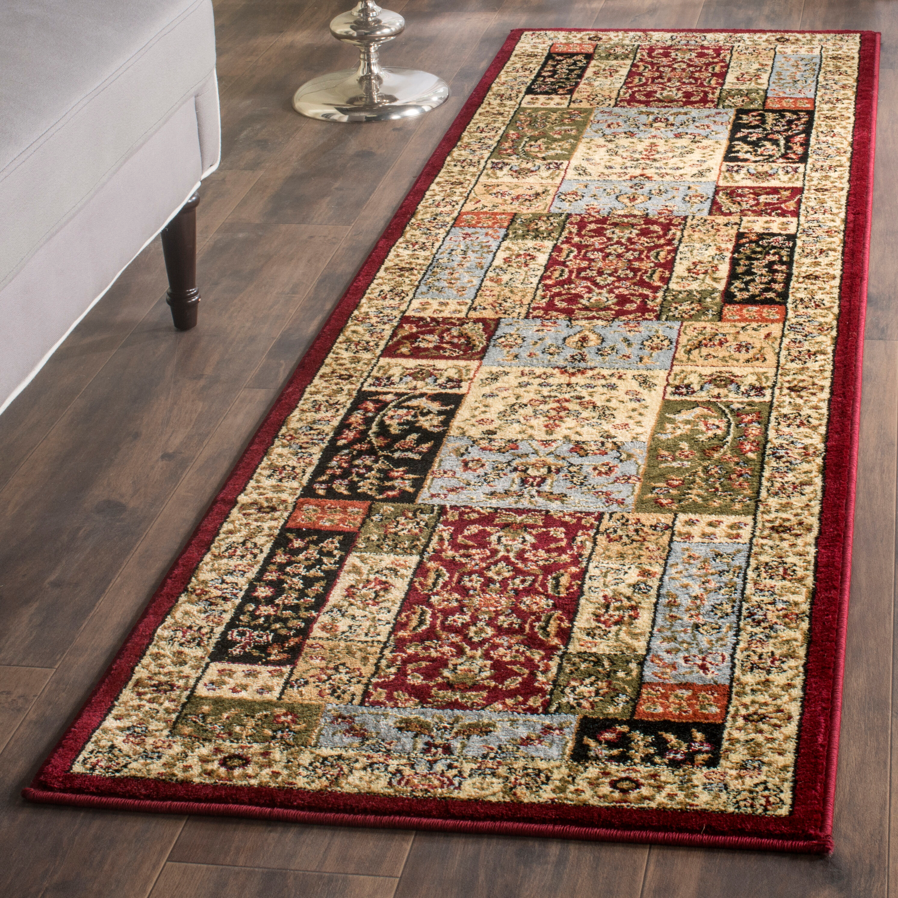 Multi/Ivory Floral Motif Synthetic Runner with Border Embellishment