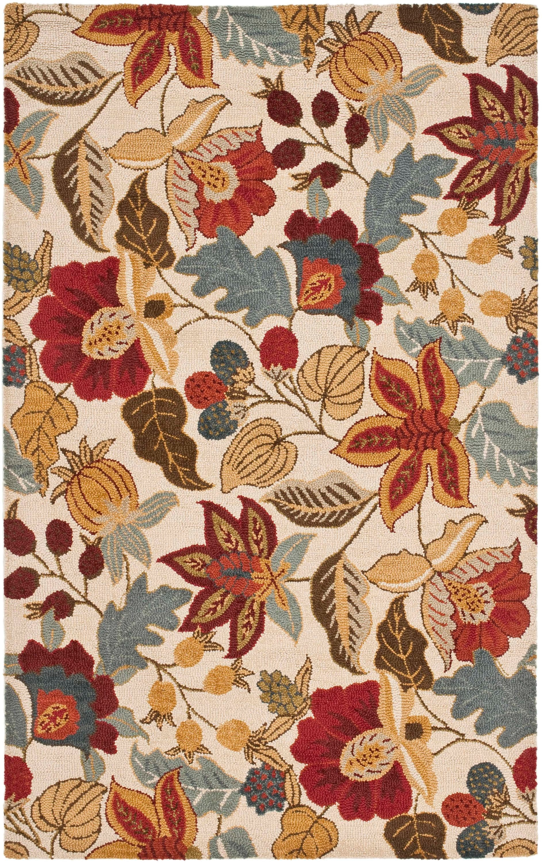 SAFAVIEH Blossom Lena Floral Flowers Wool Area Rug, Ivory/Multi, 6' x 9'
