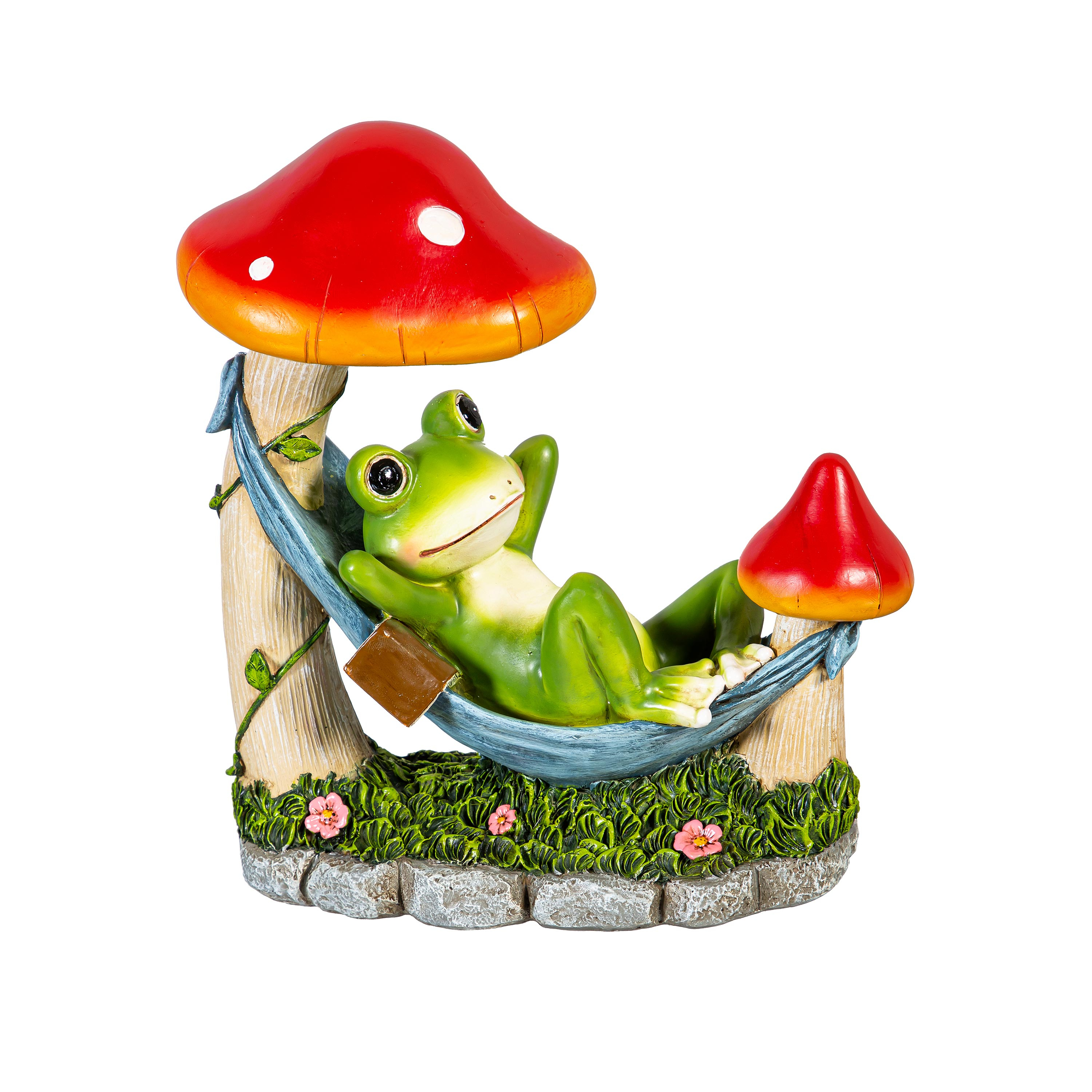 Colorful Resin Frog Relaxing in Hammock Garden Statue, 8"H