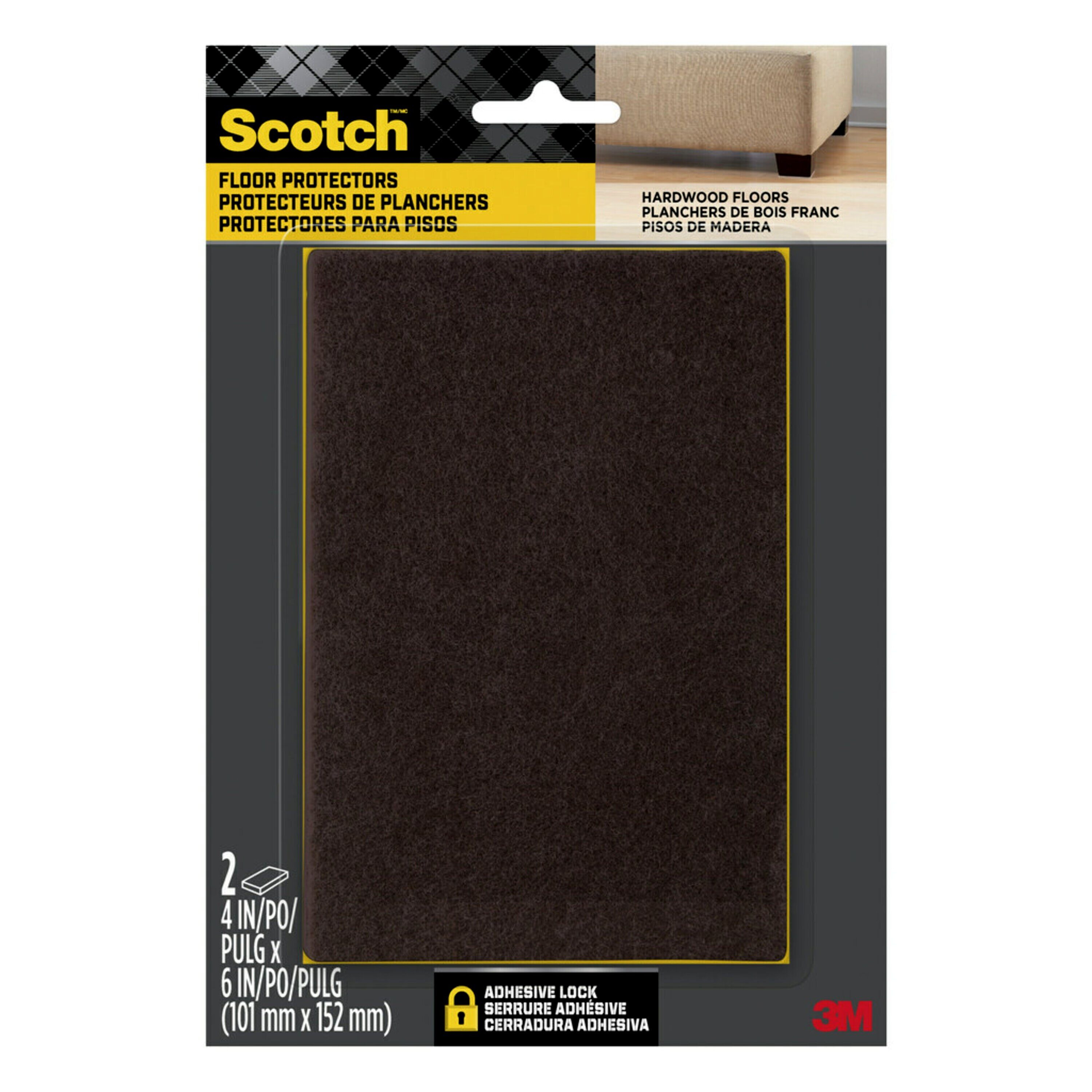 Scotch Easy Cut 2 -Pack 4-in x 6-in Brown Rectangular Felt furniture pads