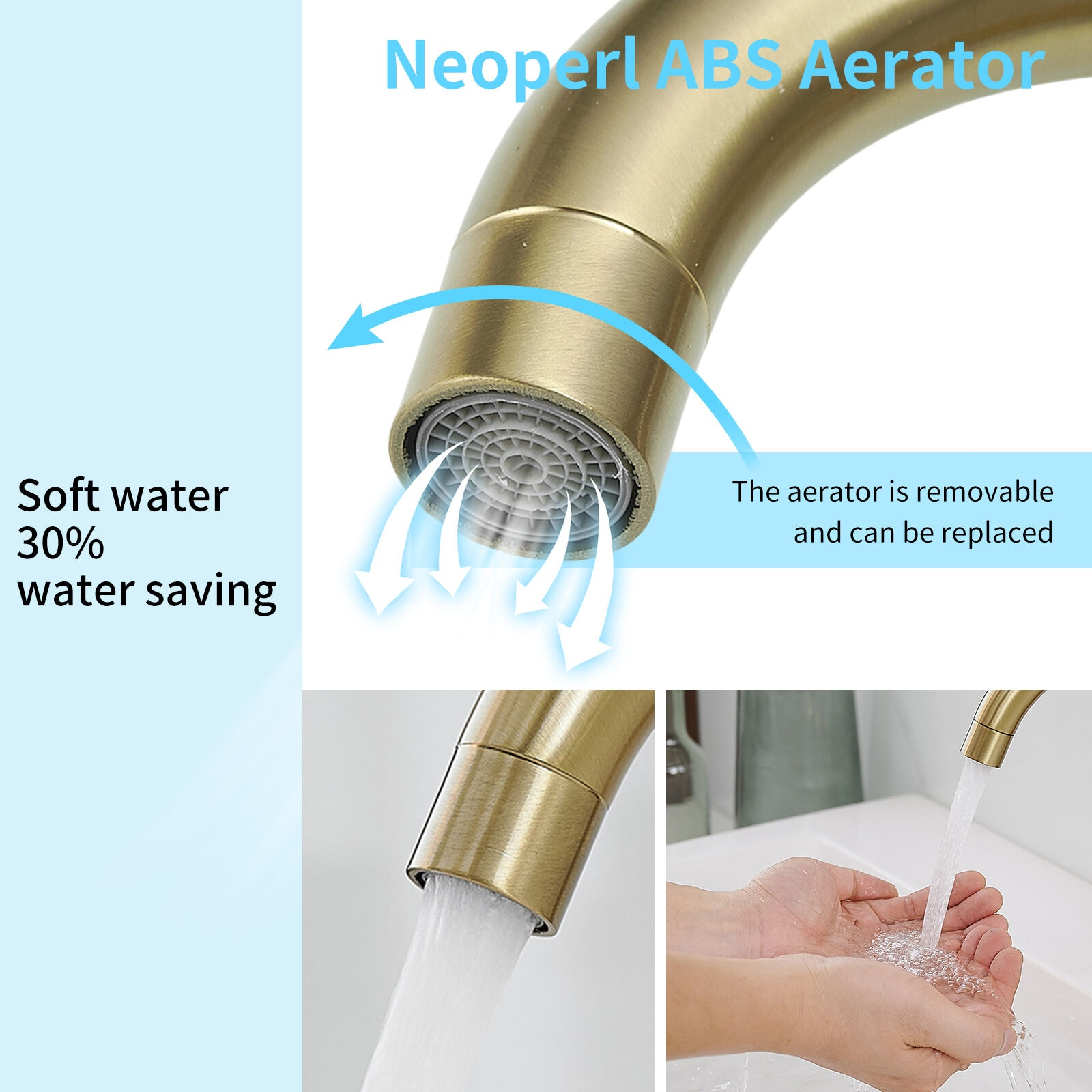 Brushed Gold Stainless Steel Single Handle Bathroom Faucet