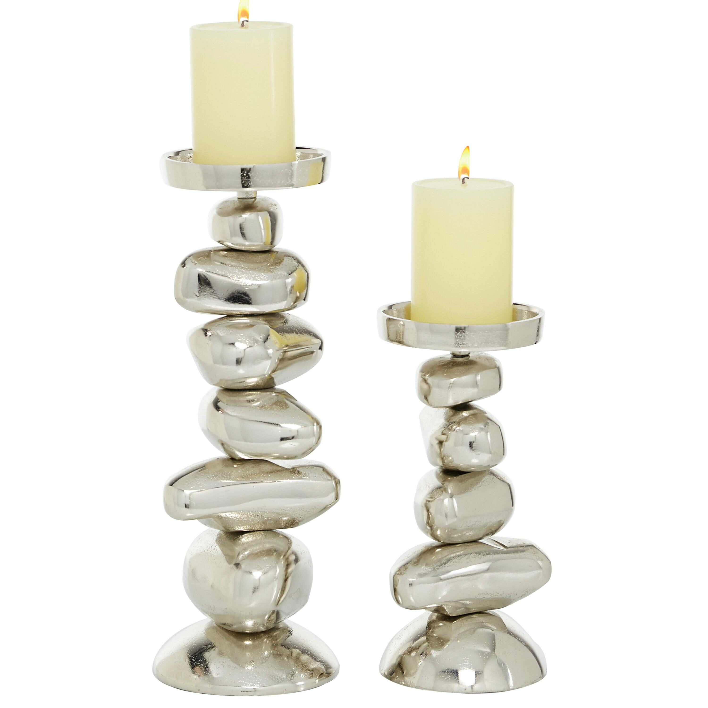 DecMode 2 Candle Silver Aluminum Candle Holder, Set of 2