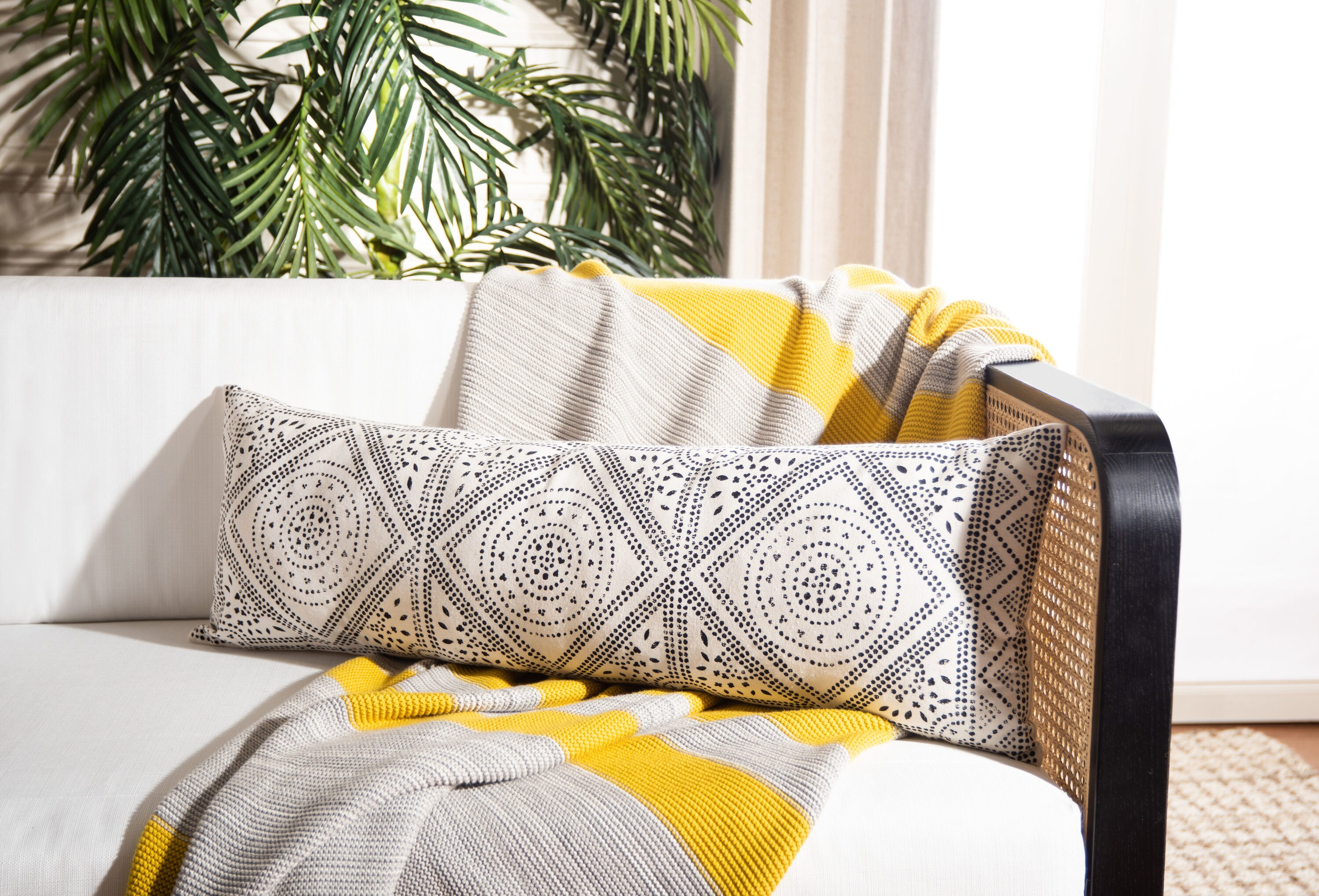 SAFAVIEH Valenti Bohemian Medallion Pillow, 12" x 36", Beige/Black