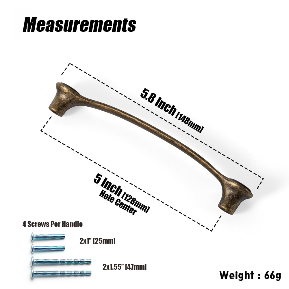 Goo-Ki 5''(128mm) Hole Centers Antique Brass Cabinet Pulls,Casual Luxury Solid Zinc Cabinet Handles for Drawer,Cupboard, Wardrobe,6 Pack
