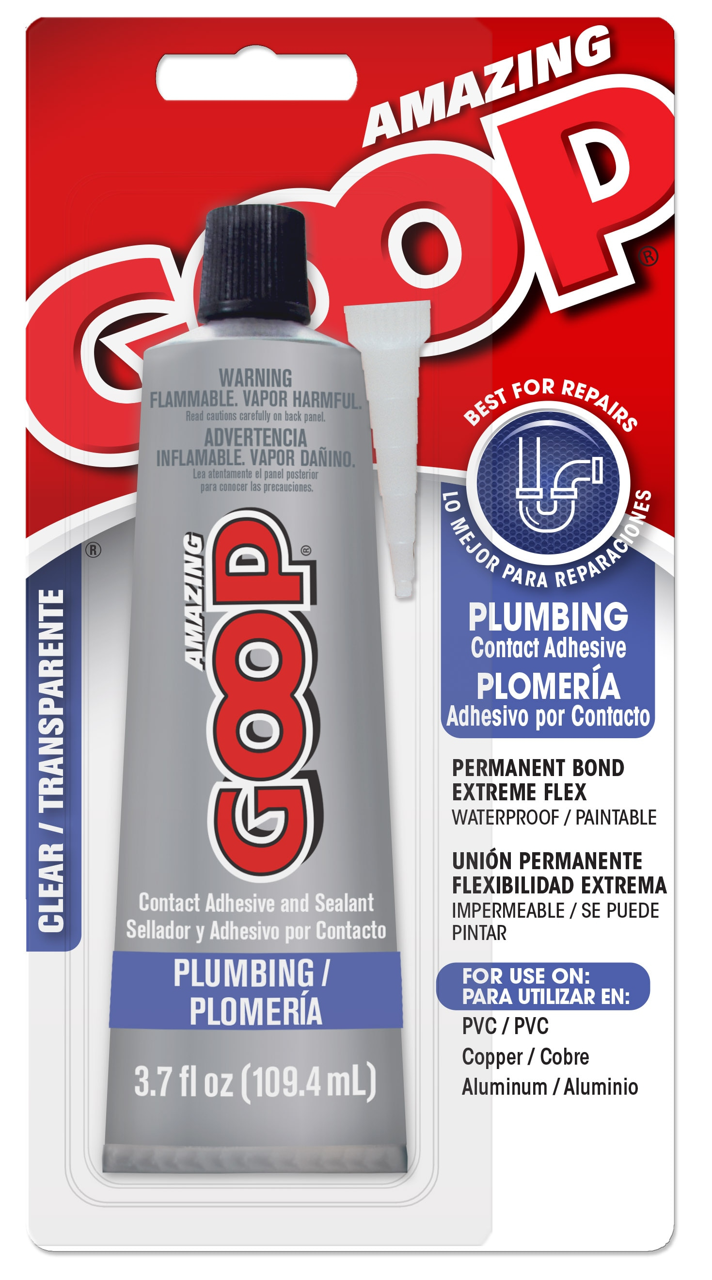 Amazing Goop Clear PVC Plumbing Adhesive and Sealant Tube, 3.7 oz
