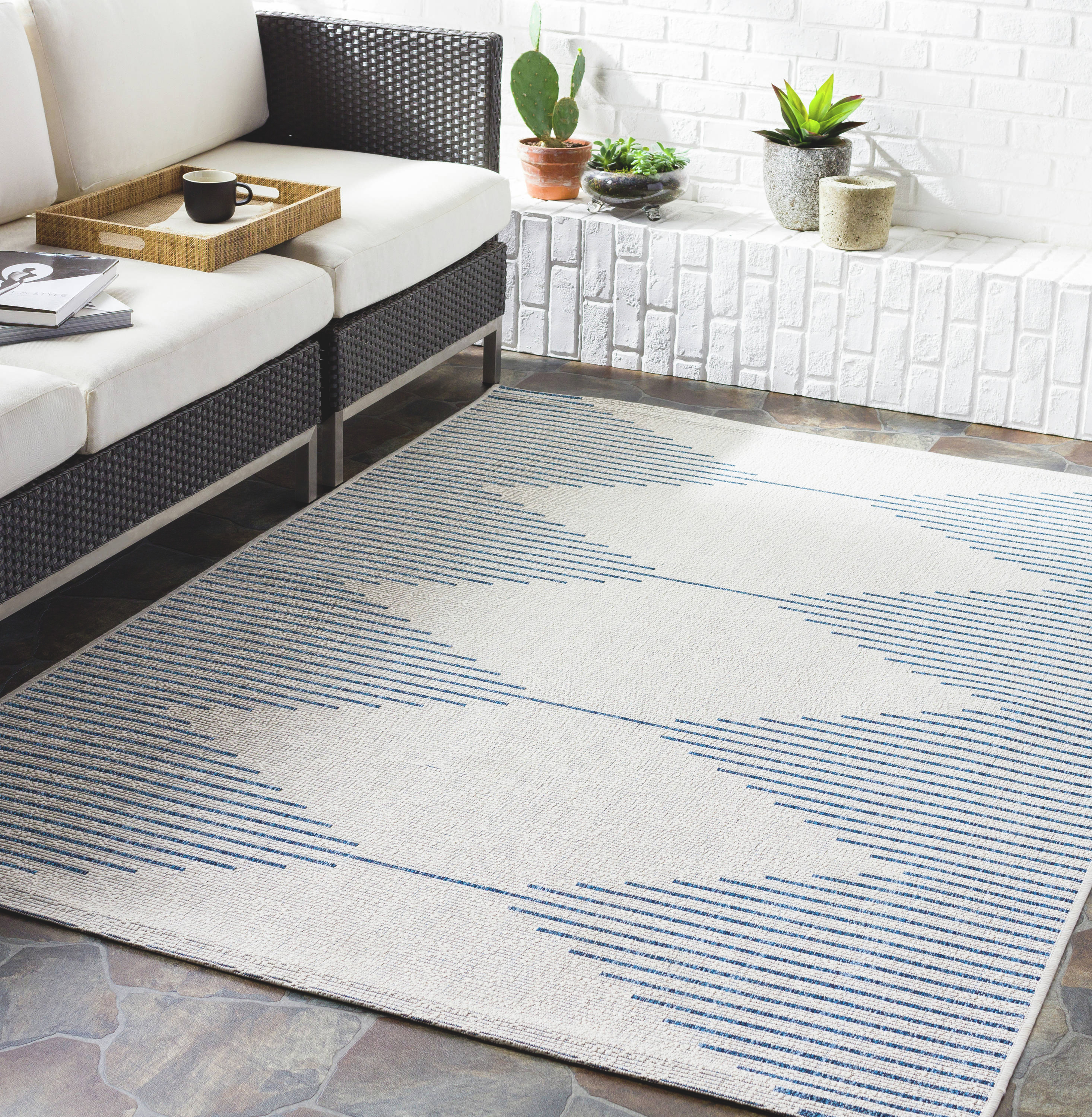 Reversible Blue Synthetic Easy Care Rectangular Rug 8' x 10'