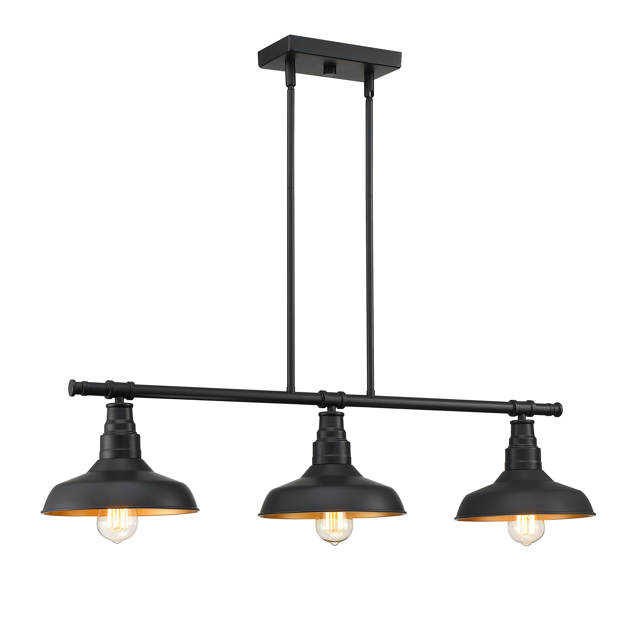 3-Light Matte Black Pendant Lighting for Kitchen Island Industrial Ceiling Mount Light Fixture for Dining Room, Living Room, Dining Table, Bars with Gold Painting Inside Finish