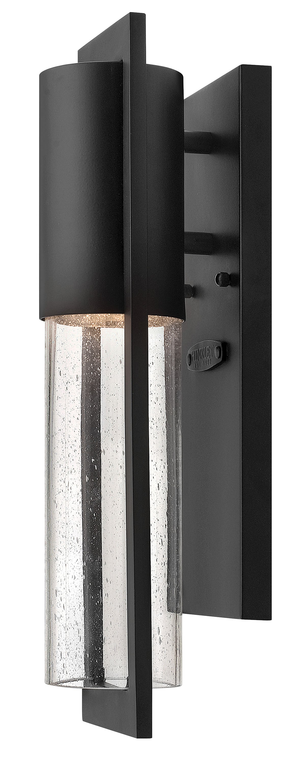 Sleek Black Outdoor Wall Sconce with Clear Seedy Glass