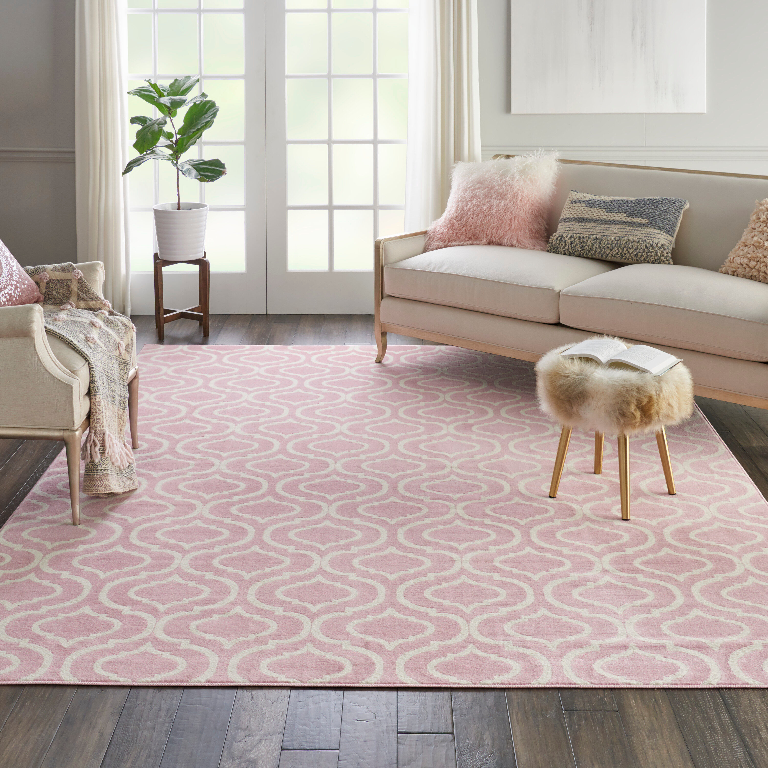 Nourison Jubilant Modern Moroccan Pink 7' x 10' Area Rug, (7' x 10')