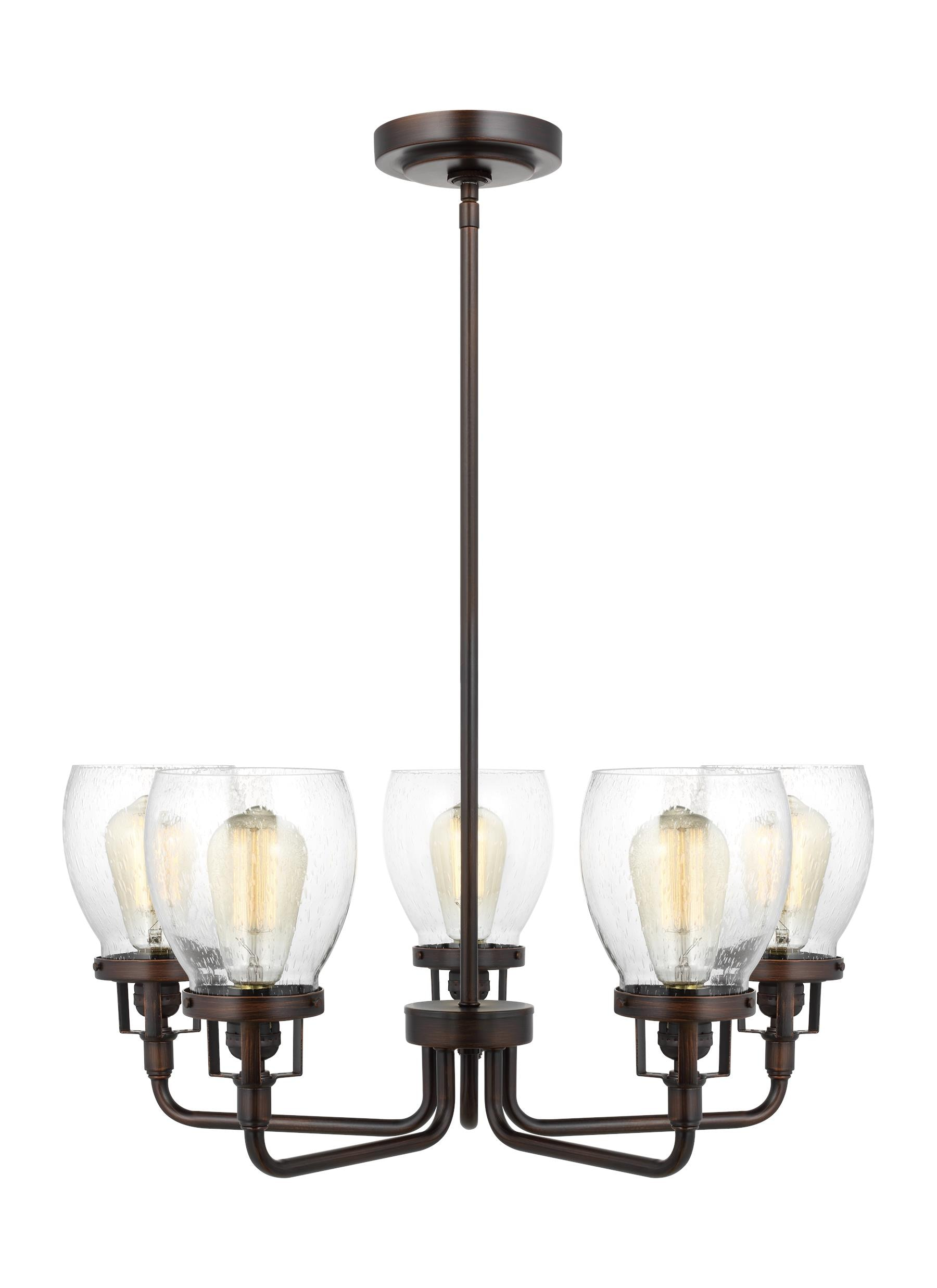 Belton 5-Light Bronze Transitional Industrial Hanging Chandelier with Clear Seeded Glass Shades