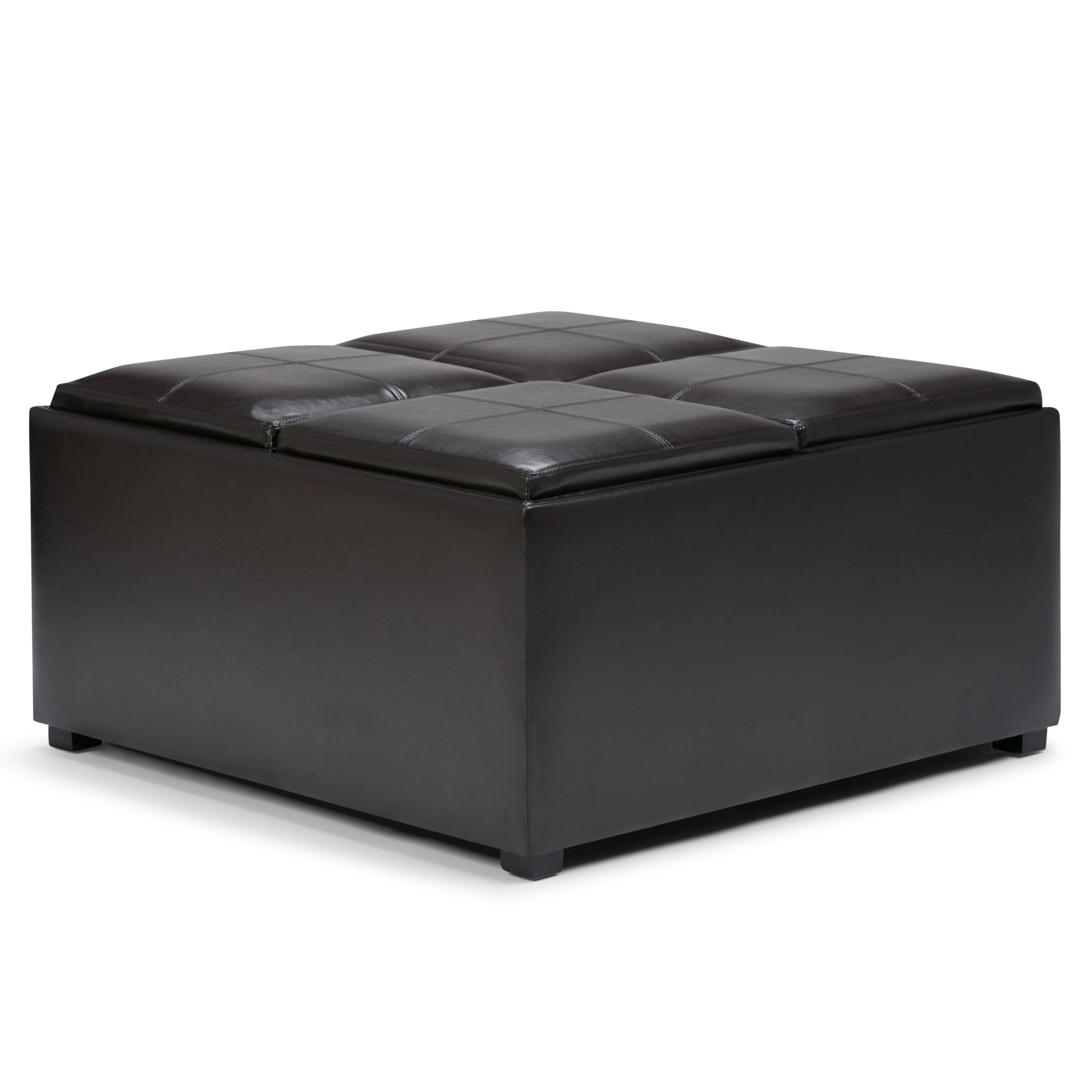 Simpli Home Avalon Faux Leather Coffee Table Storage Ottoman in Tanners Brown