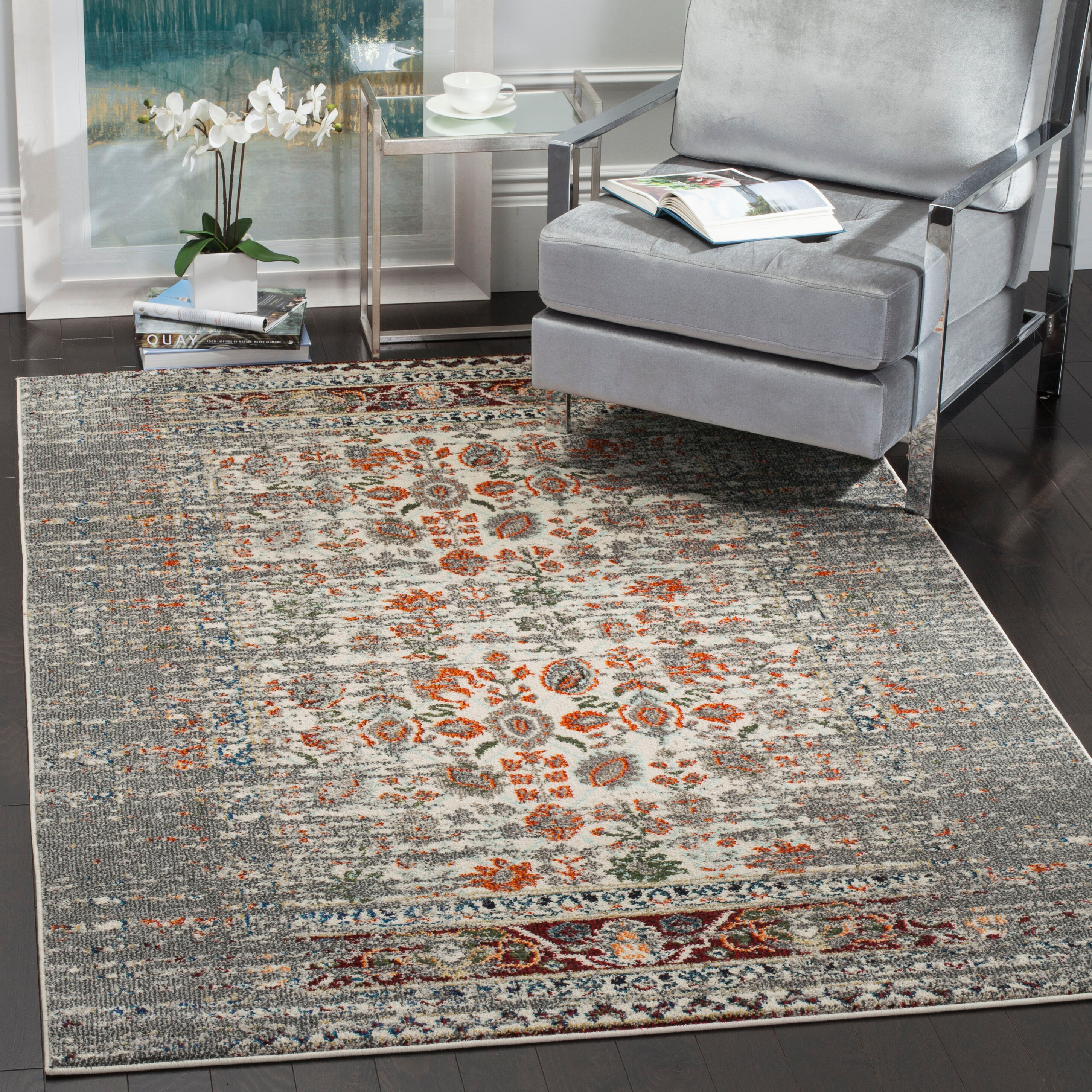 SAFAVIEH Monaco Annabelle Vintage Area Rug, Grey/Ivory, 9' x 12'