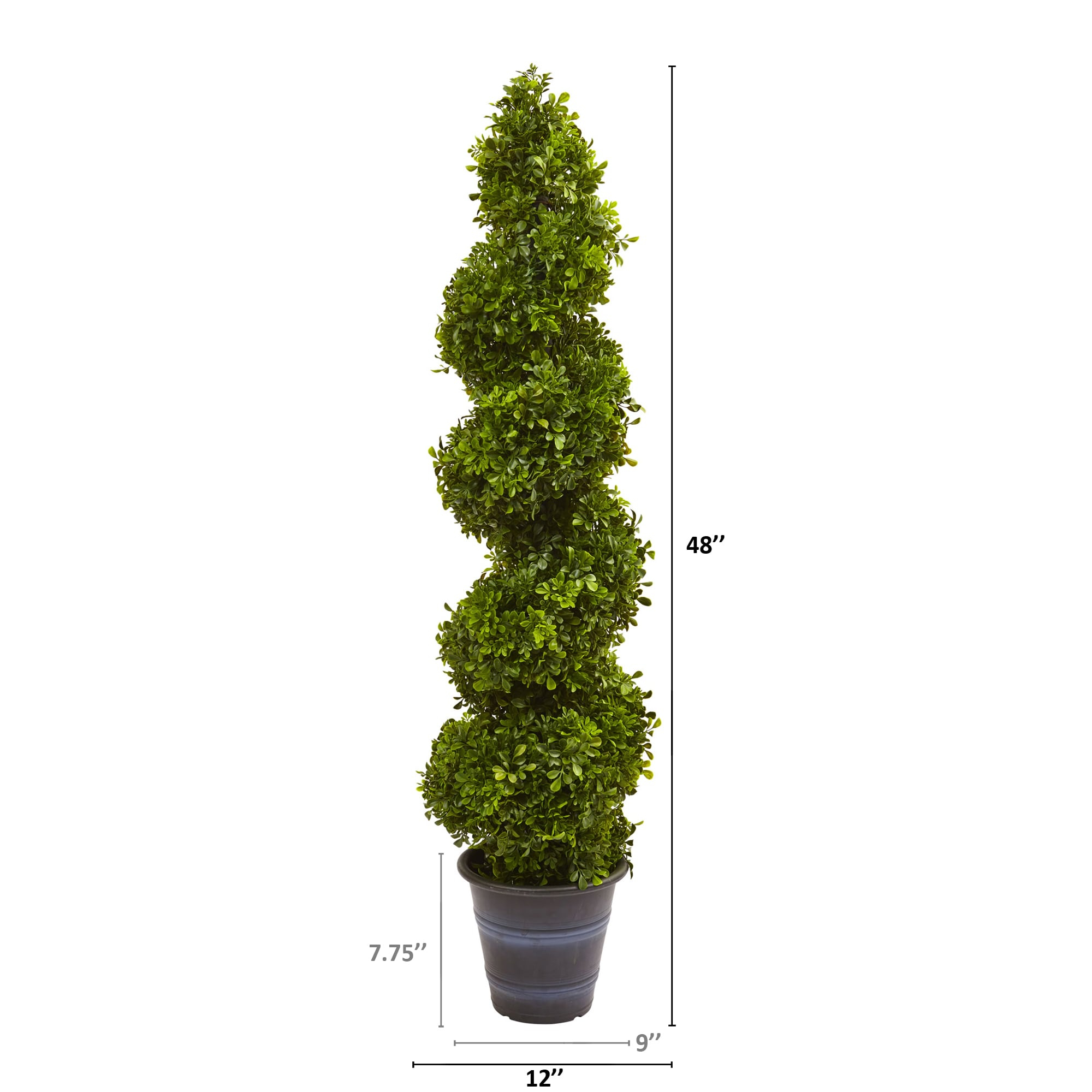 Nearly Natural Green Boxwood Spiral Artificial Topiary with Planter, Indoor/Outdoor