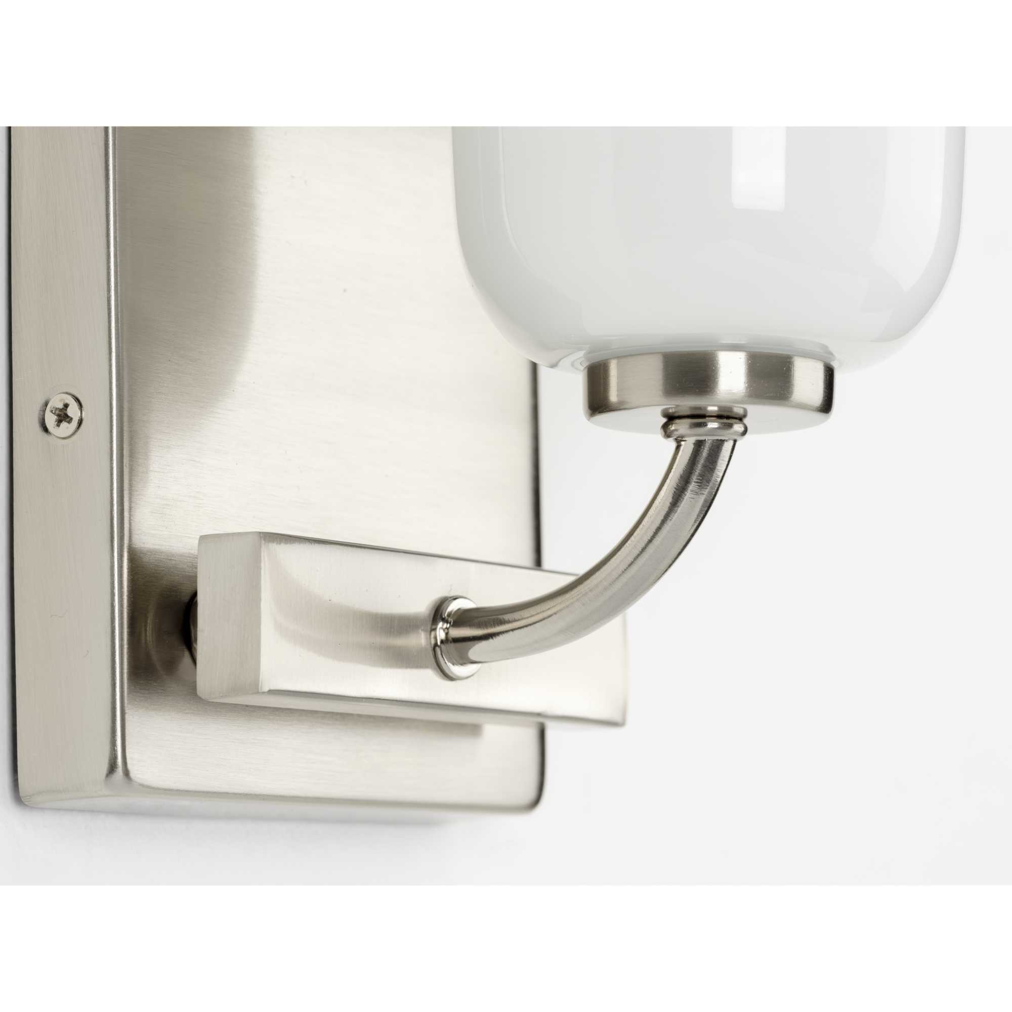 Moore Collection One-Light Brushed Nickel White Opal Glass Luxe Bath Vanity Light