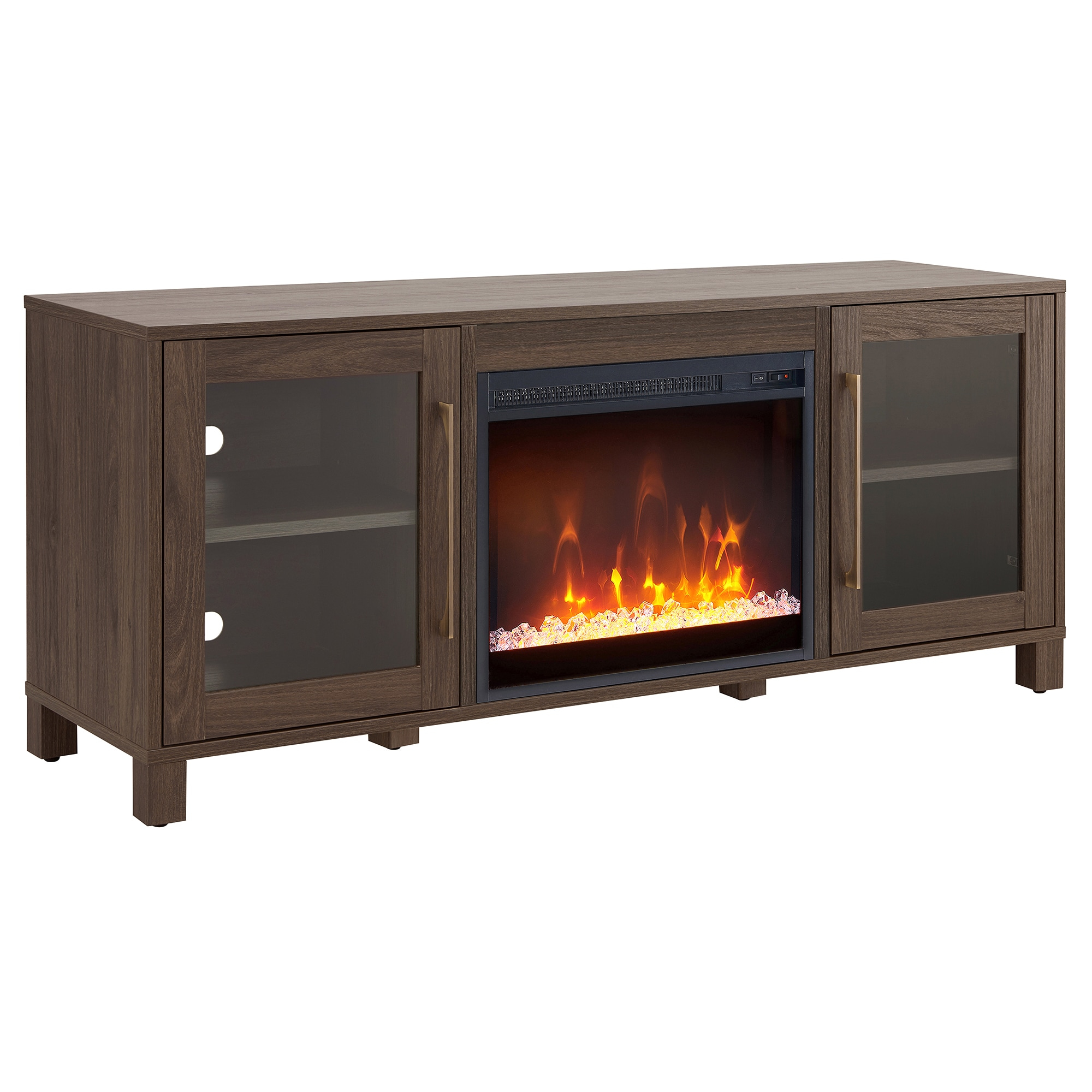 Evelyn&Zoe Quincy Rectangular TV Stand with Crystal Fireplace for TV's up to 65", Alder Brown